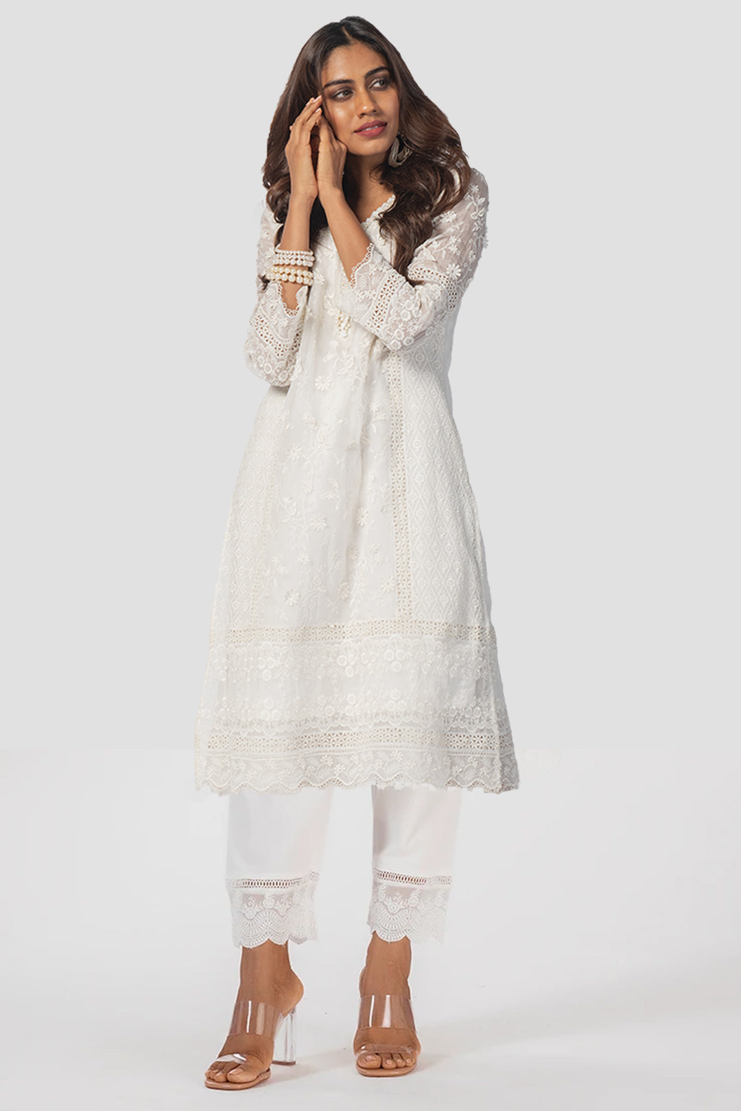 Fiona Tencel Luxe Organza Off White Kurta Set