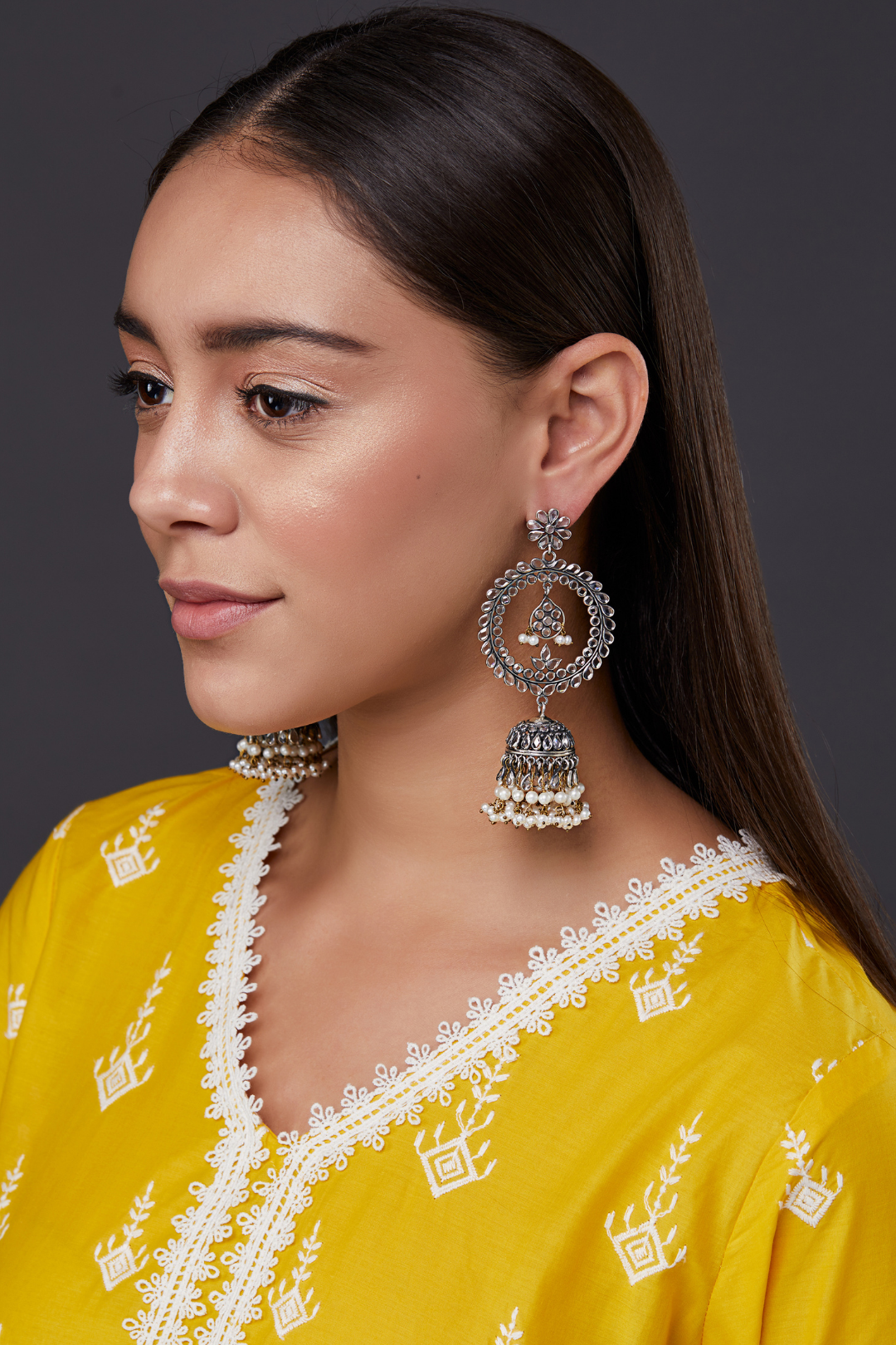 Pure Silver Floral Glass Mihira Danglers