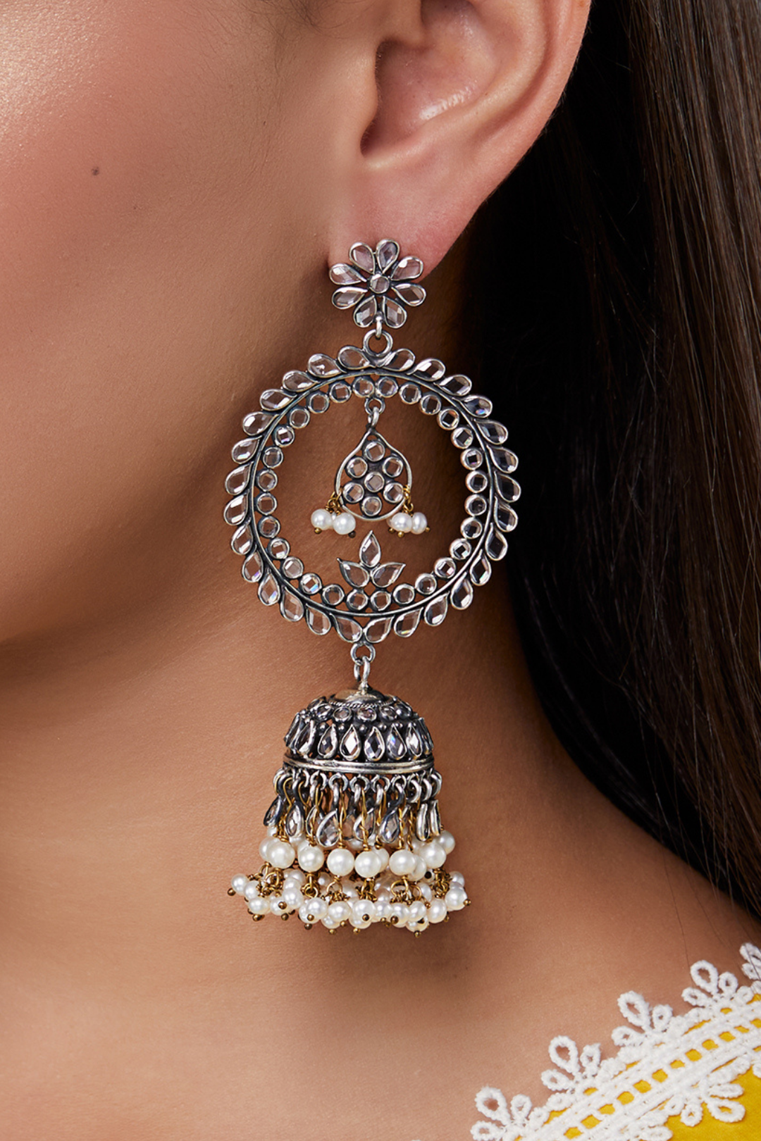 Pure Silver Floral Glass Mihira Danglers