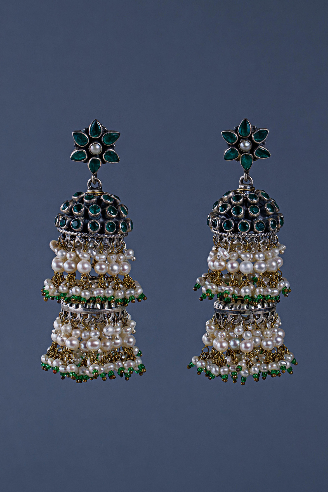 Pure Silver Floral Jhumki Earrings