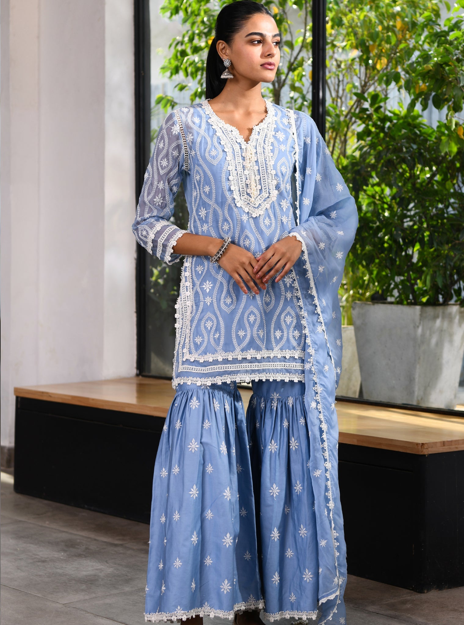 Faeleen Organza Blue Kurta with Garara Set