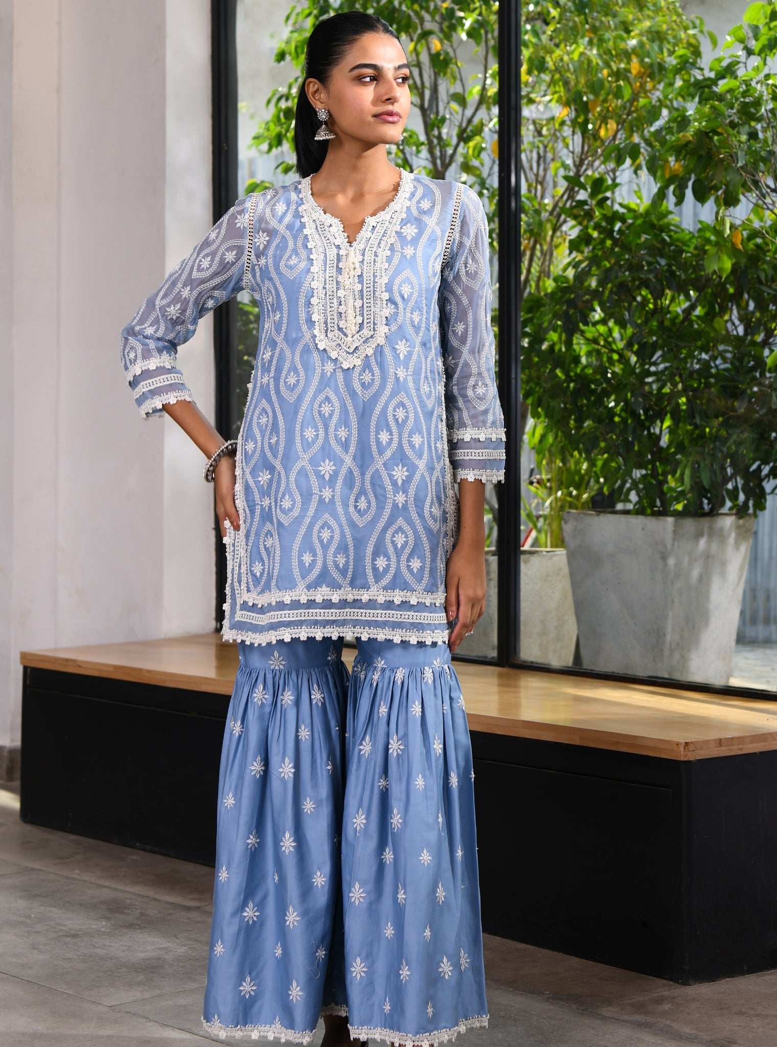Faeleen Organza Blue Kurta with Garara Set