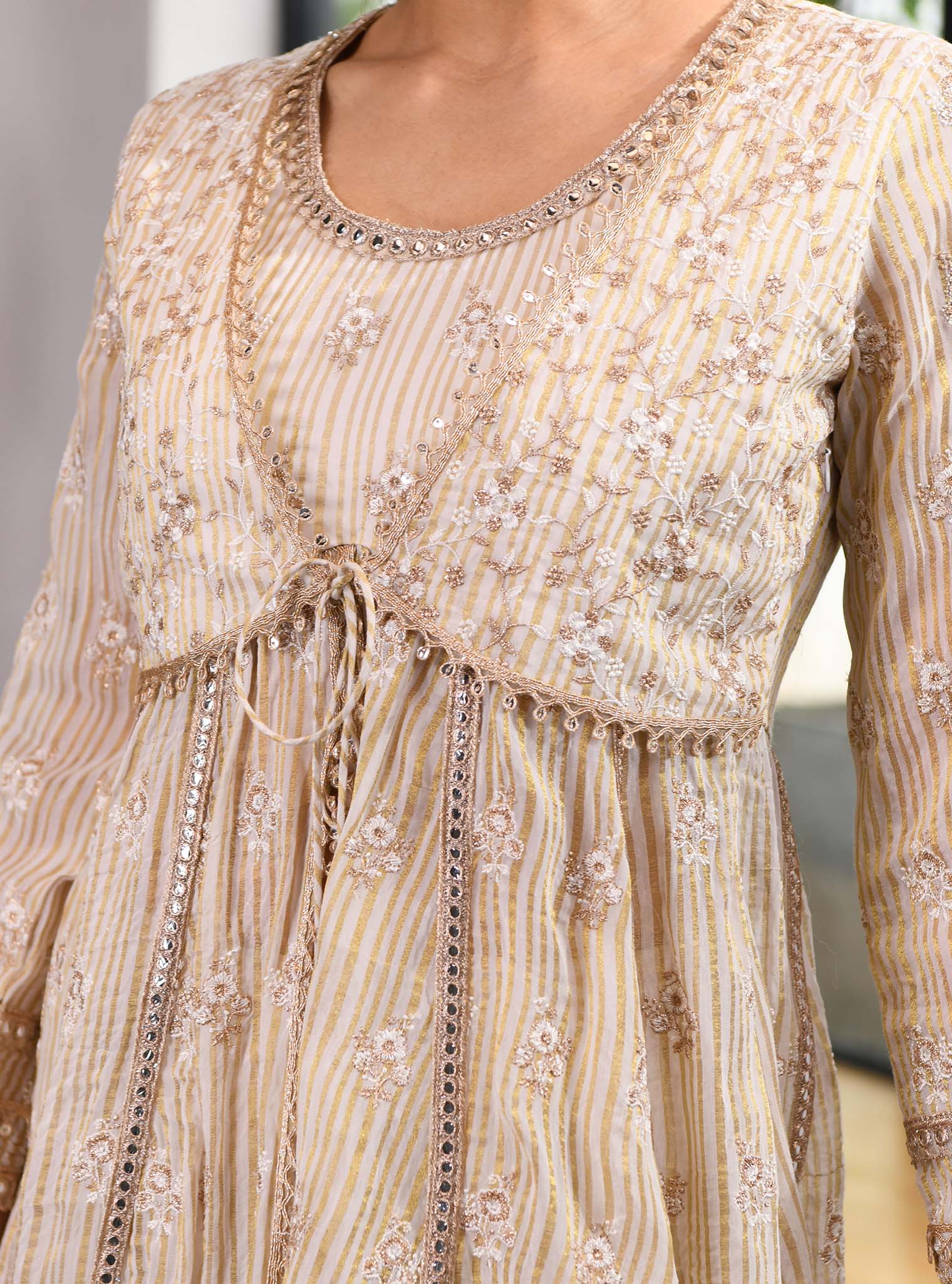 Finsbury Banarsi Short Off White Anarkali Kurta Set