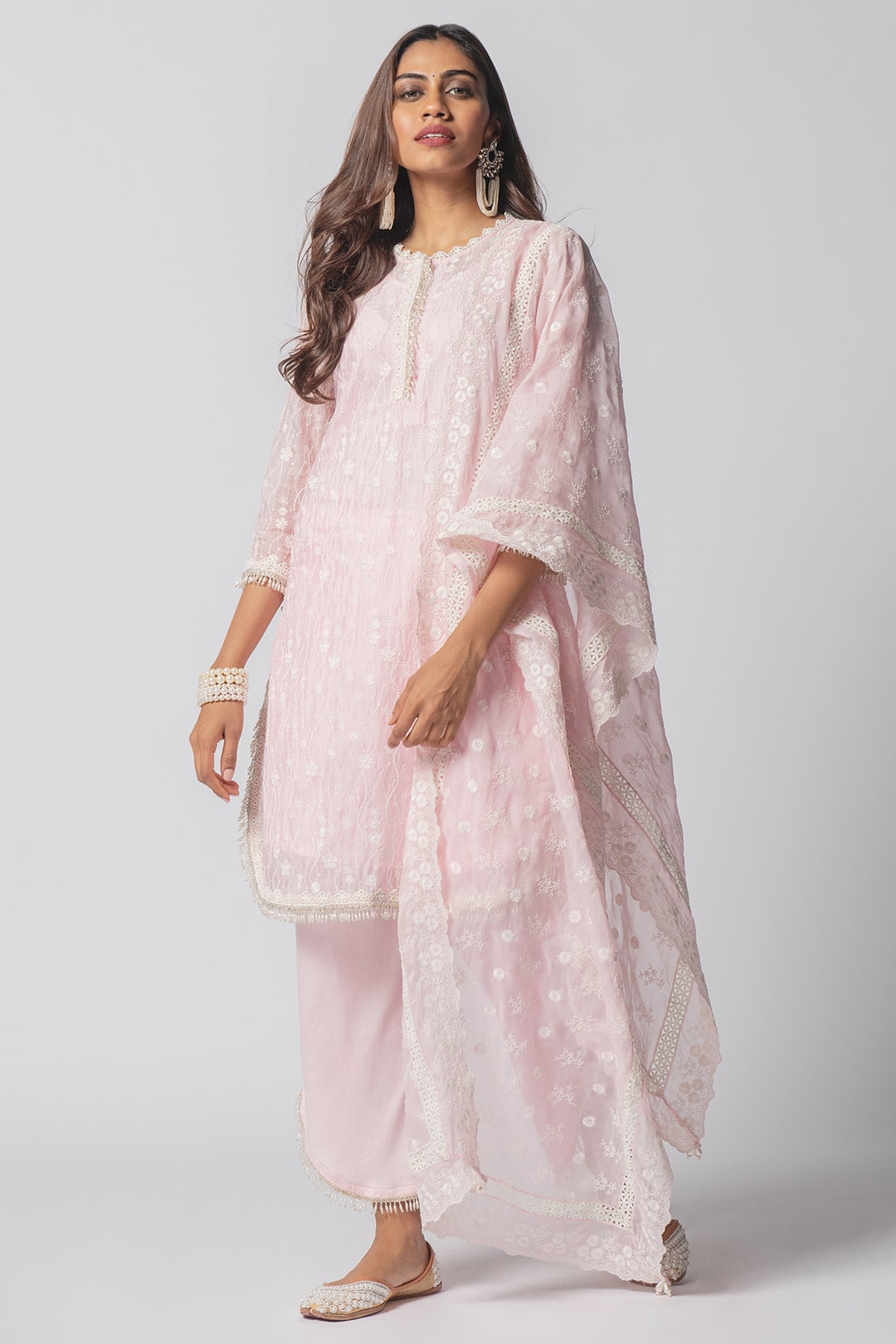Freya Tencel Luxe Organza Pink Kurta Set