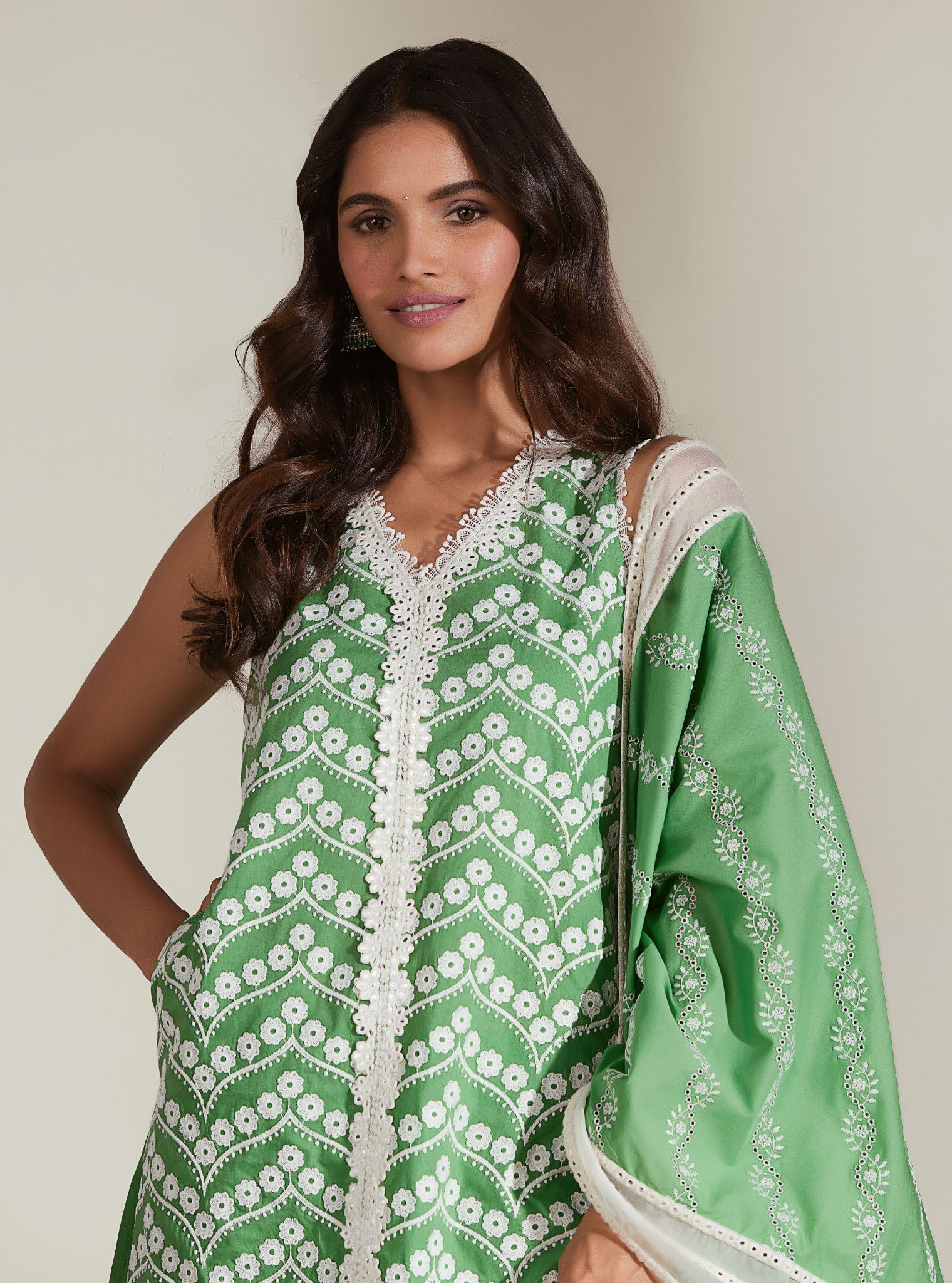 Gabriella Supima Cotton Green Kurta with Garara Set