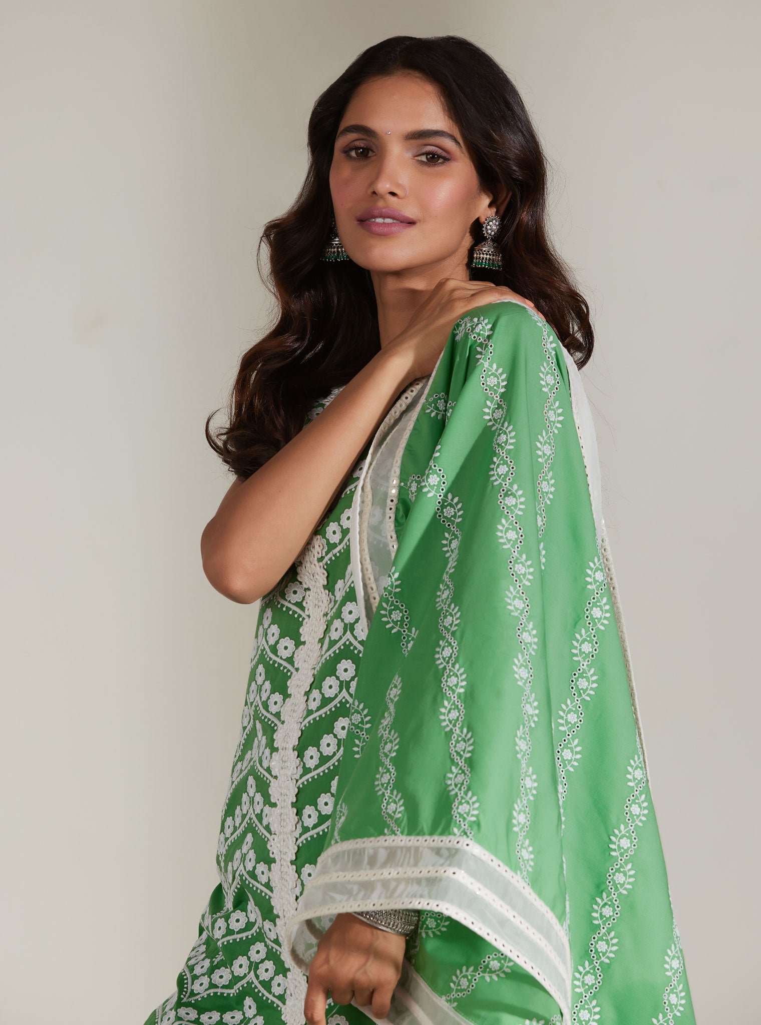 Gabriella Supima Cotton Green Kurta with Garara Set