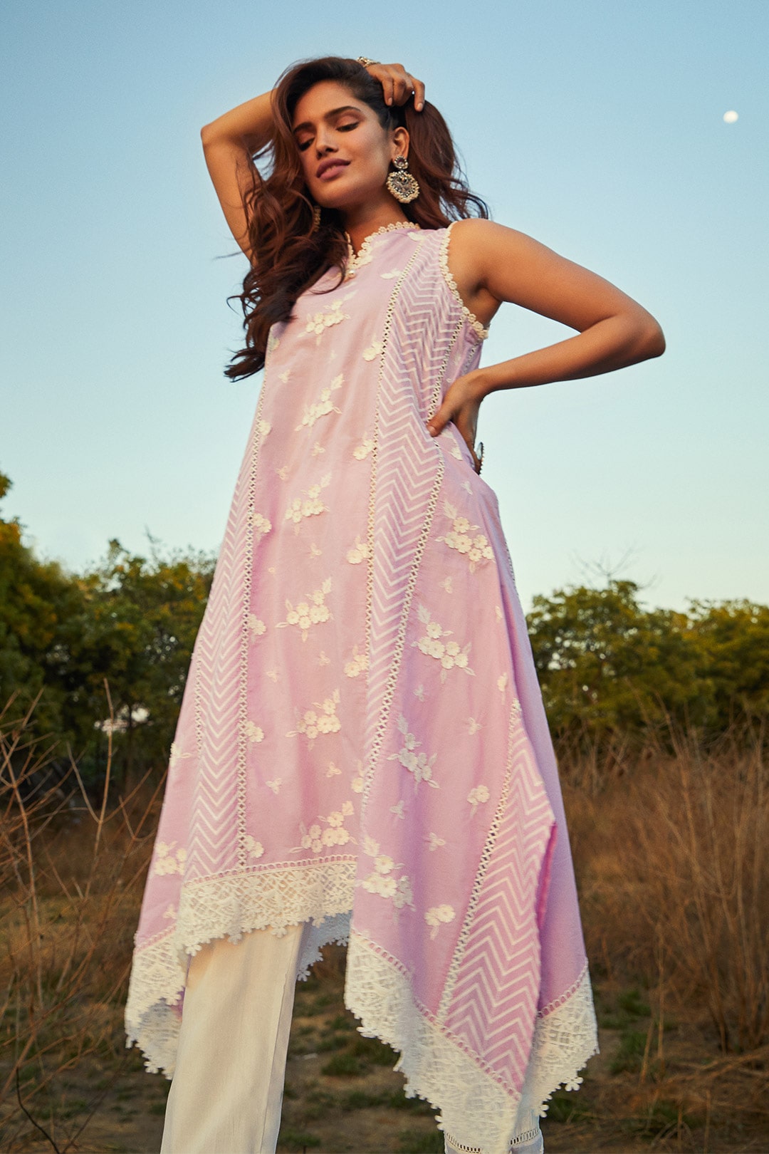 Mulmul Supima Cotton Glory Lilac Kurta