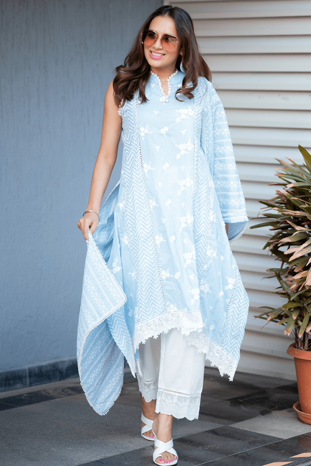 Mulmul Supima Cotton Glory Light Blue Kurta