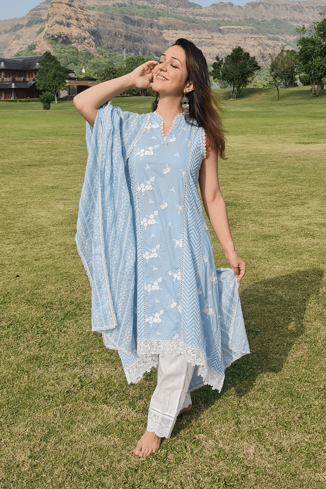 Glory Supima Cotton Light Blue Kurta Set