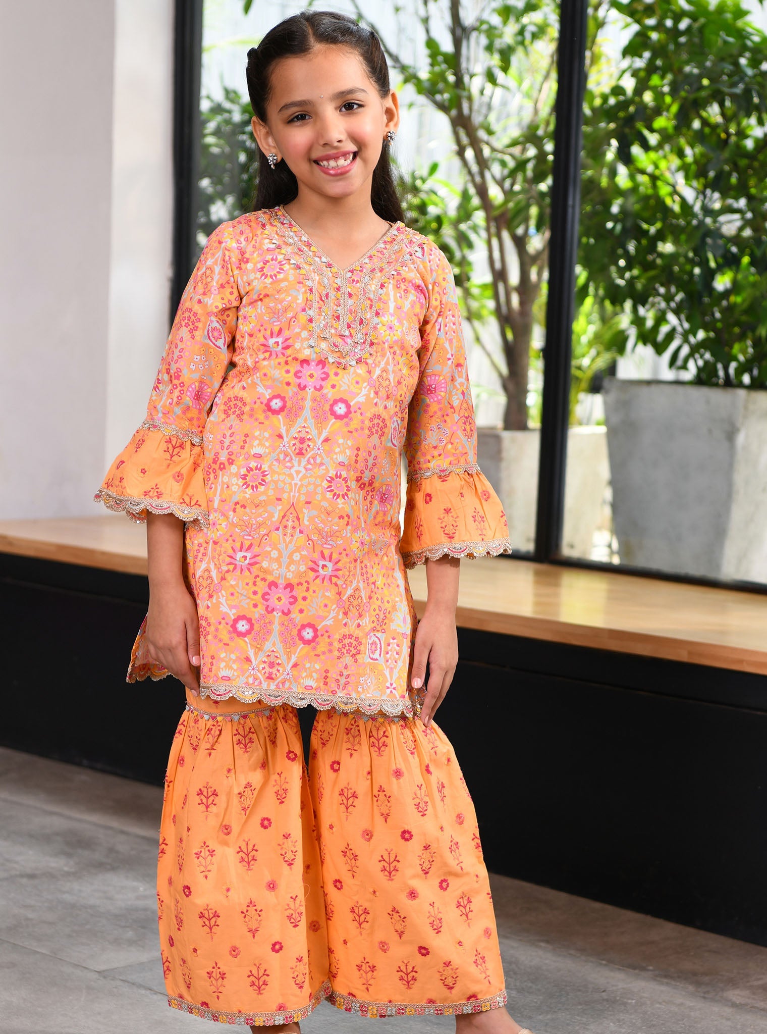 Grace Supima Cotton Orange Kurta with Garara Set