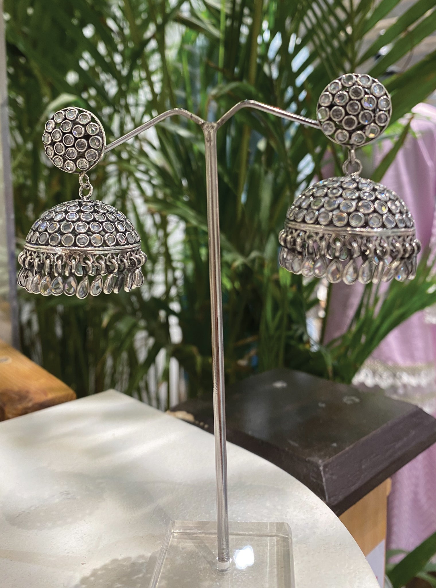 Pure Silver Gulab Antique Jhumki Earrings