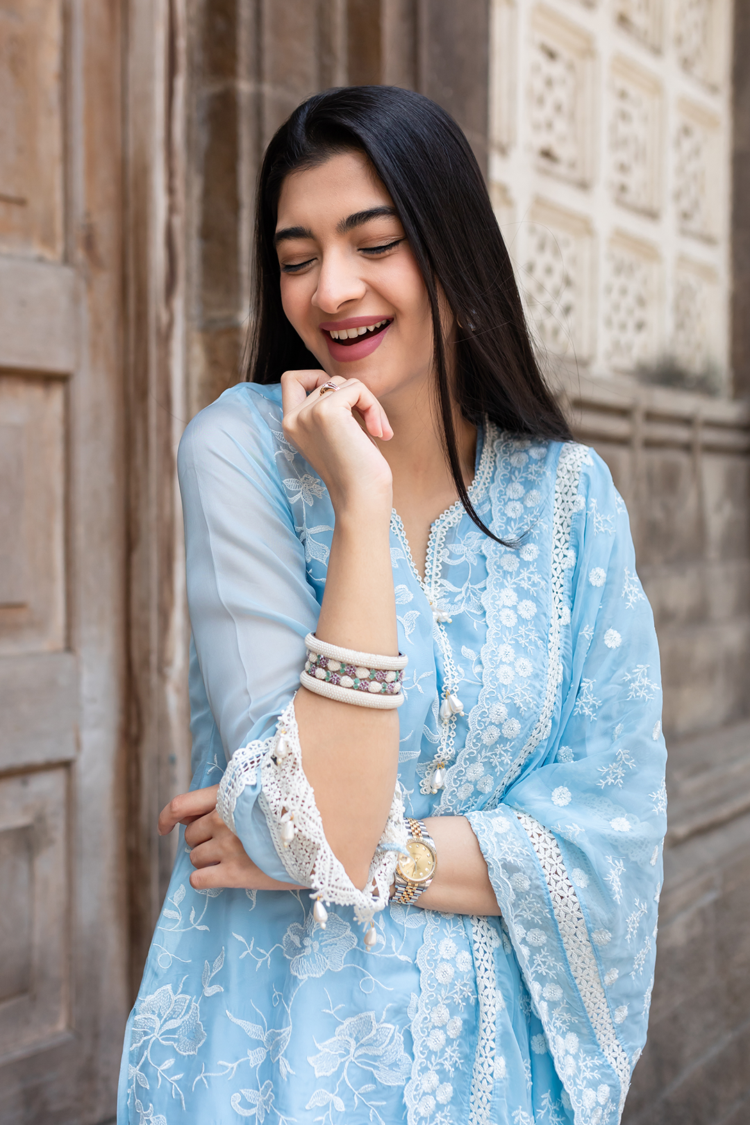 Maisy Tencel Luxe Organza Blue Kurta Set