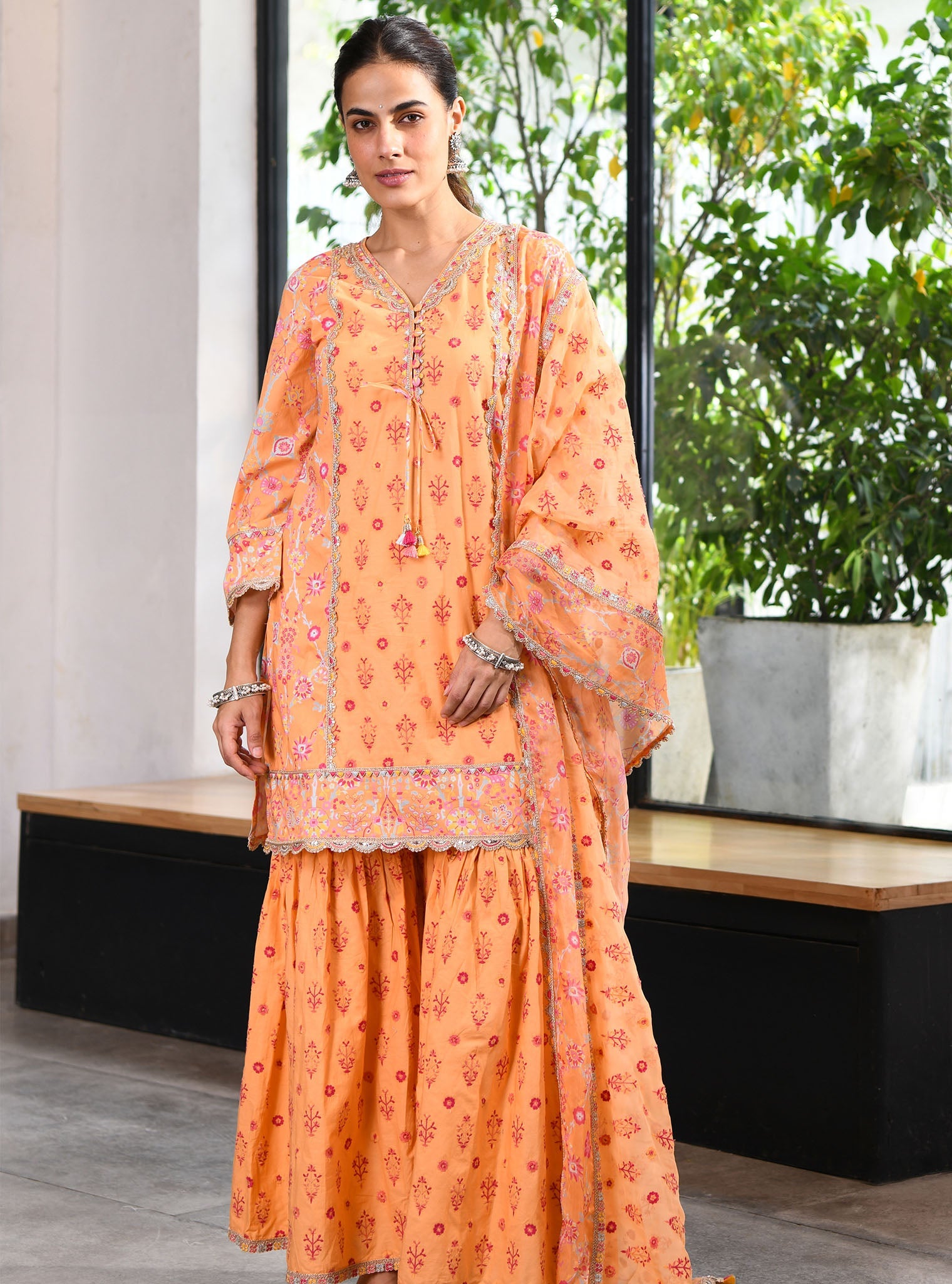 Harper Supima Cotton Orange Kurta with Sharara Set