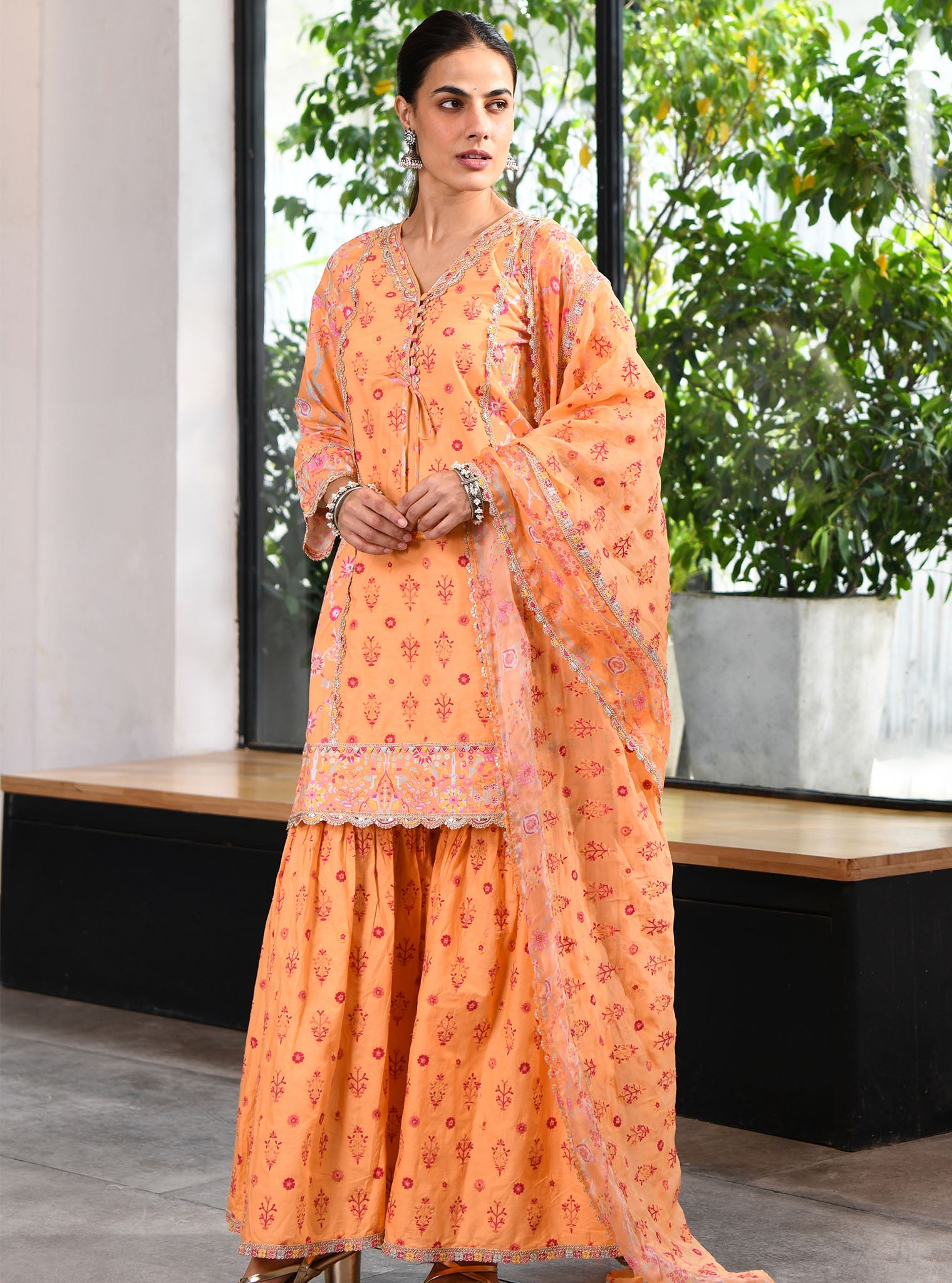 Harper Supima Cotton Orange Kurta with Sharara Set