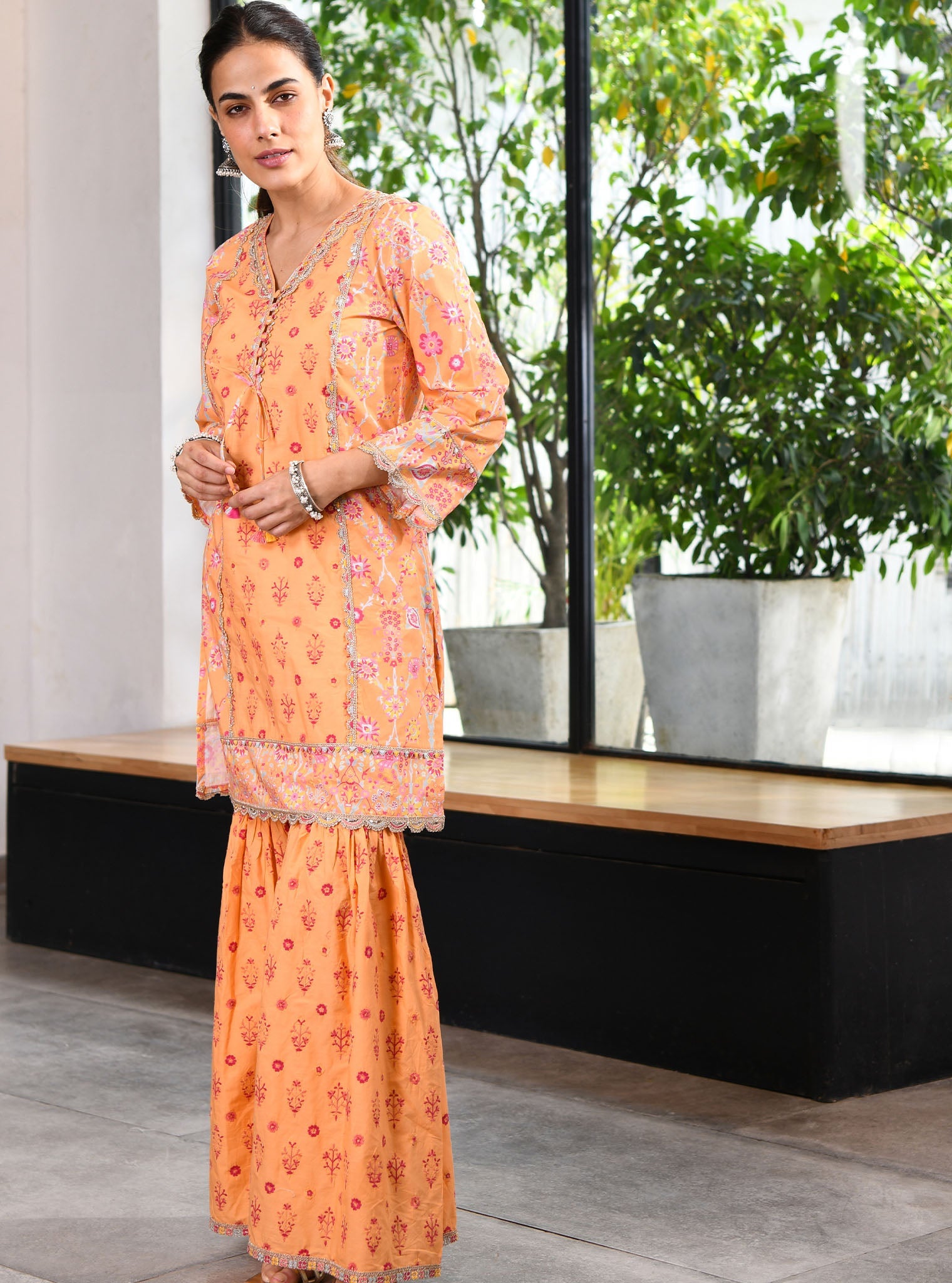 Harper Supima Cotton Orange Kurta with Sharara Set