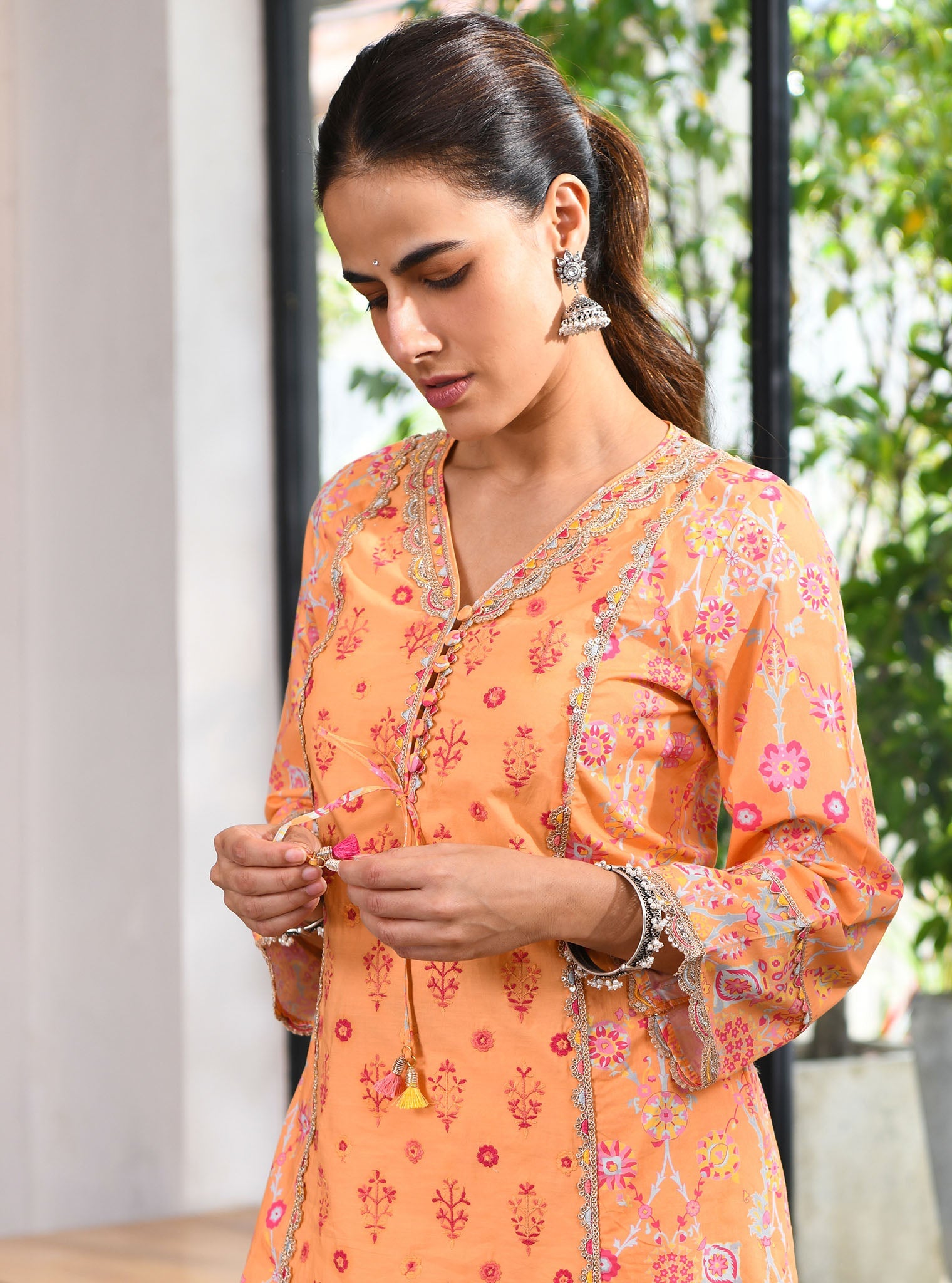 Harper Supima Cotton Orange Kurta with Sharara Set