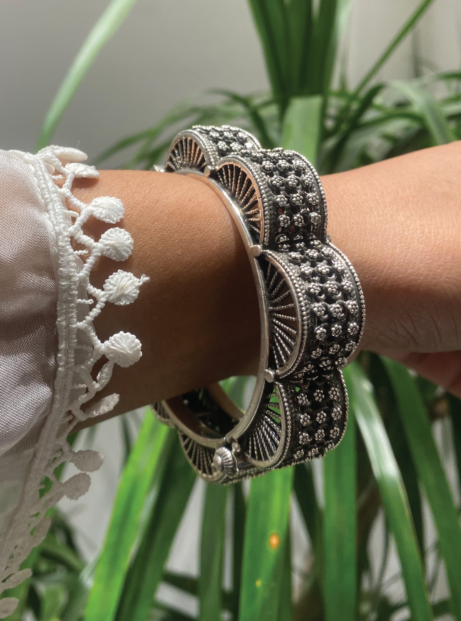 Pure Silver Hibiscus Kada