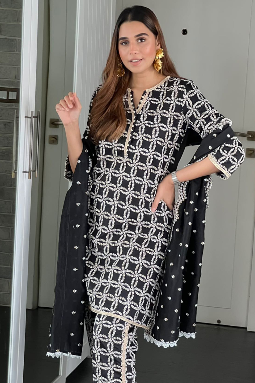 Perry Supima Satin Black Kurta Set