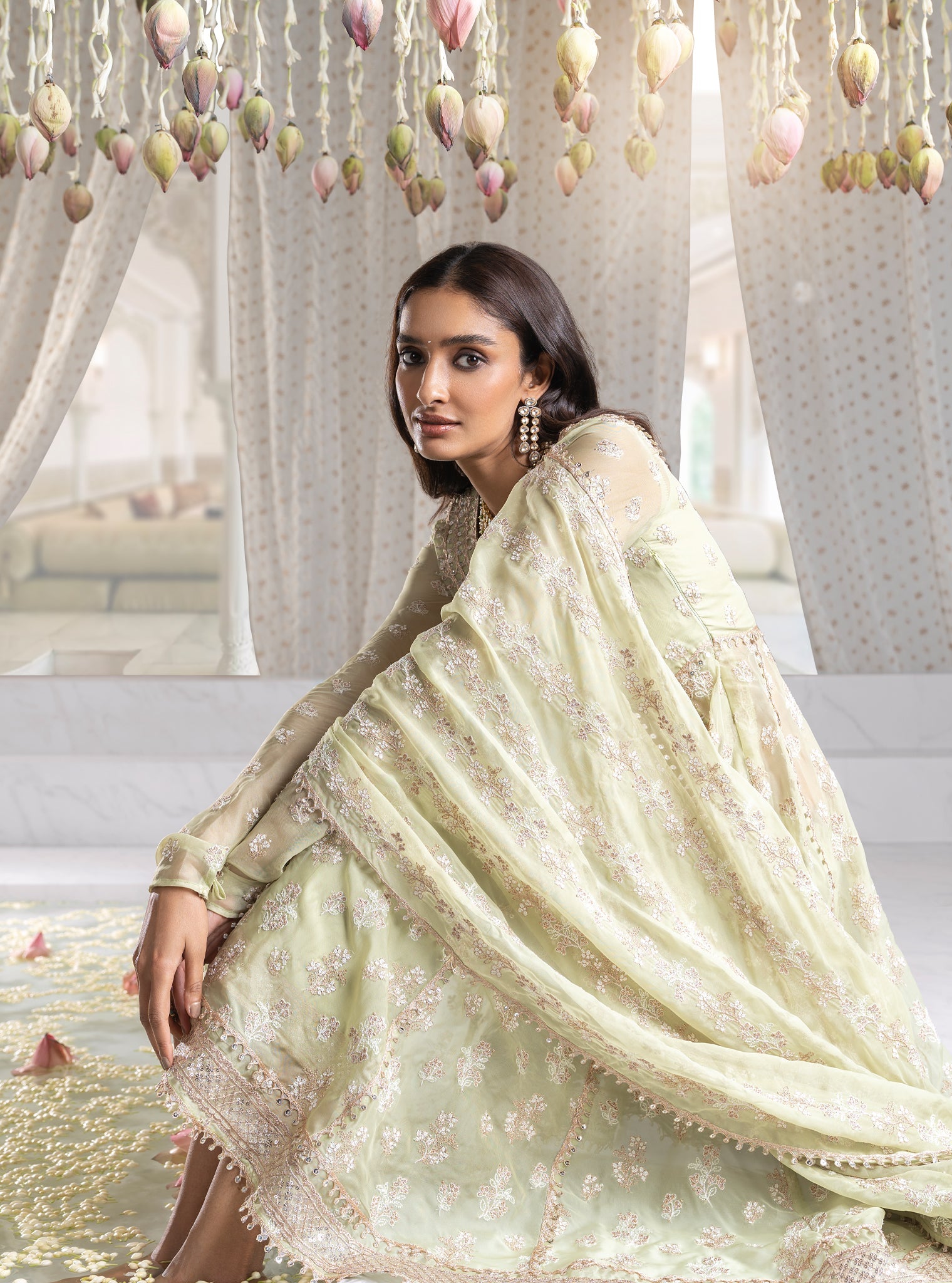 Iktara Organza Green Anarkali Kurta Set