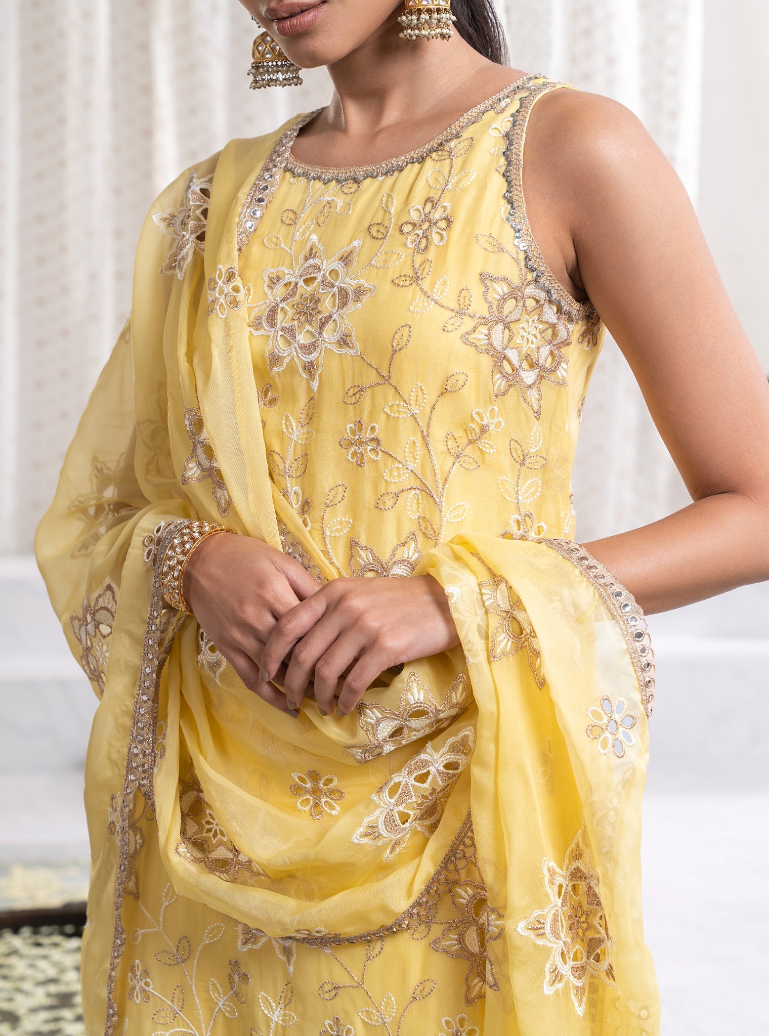 Jugni Organza Yellow Kurta Set
