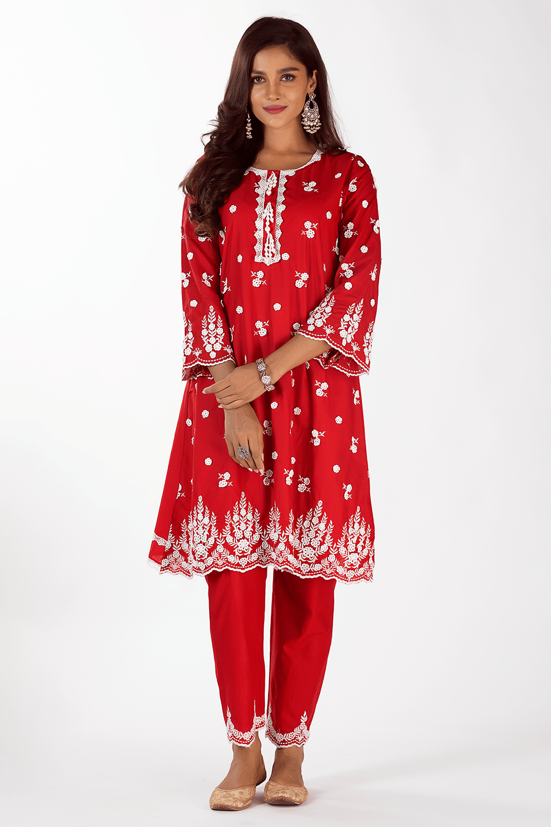Jade Supima Cotton Red Kurta Set