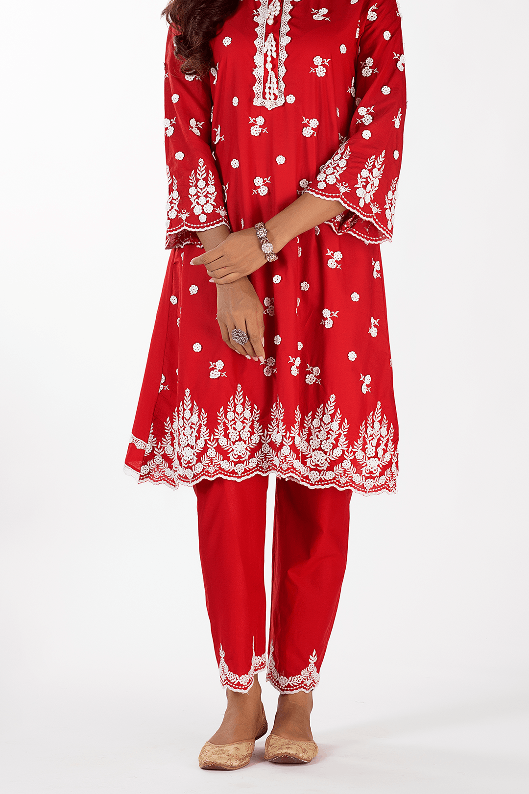 Jade Supima Cotton Red Kurta Set
