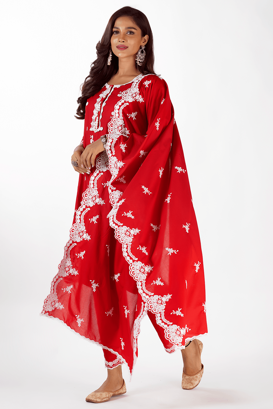 Jade Supima Cotton Red Kurta Set