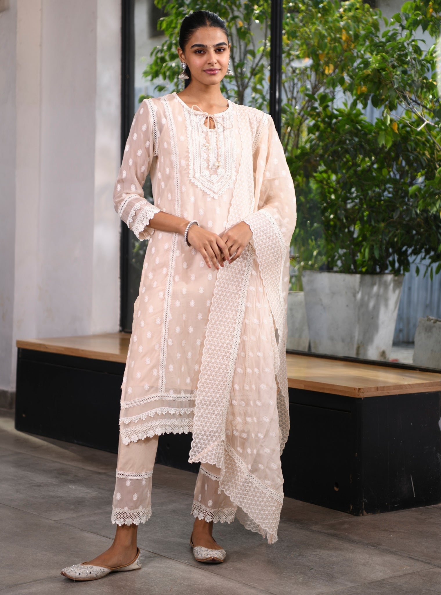 Jankia Organza Beige Kurta Set