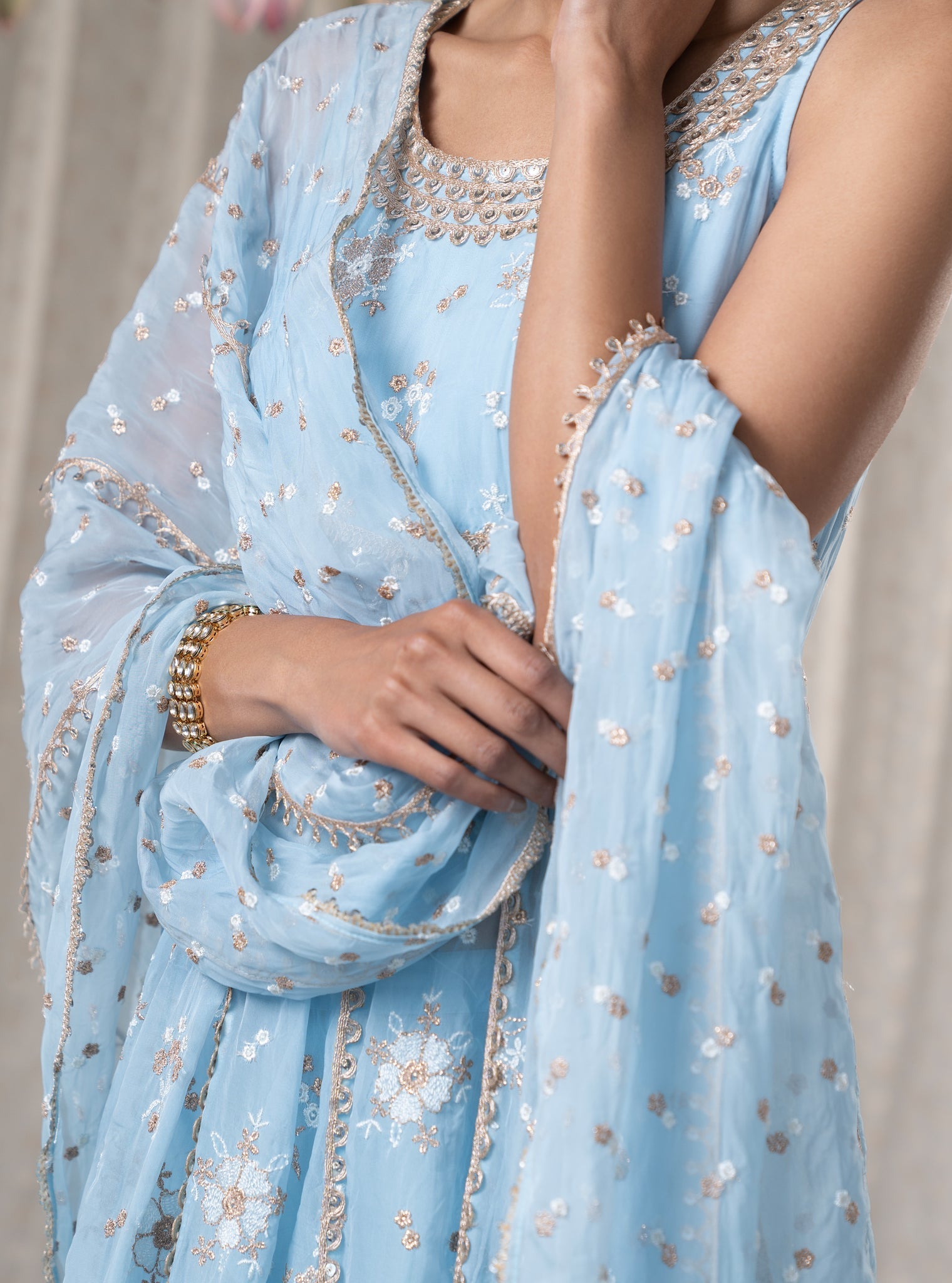 Kesariya Organza Blue Anarkali Kurta Set