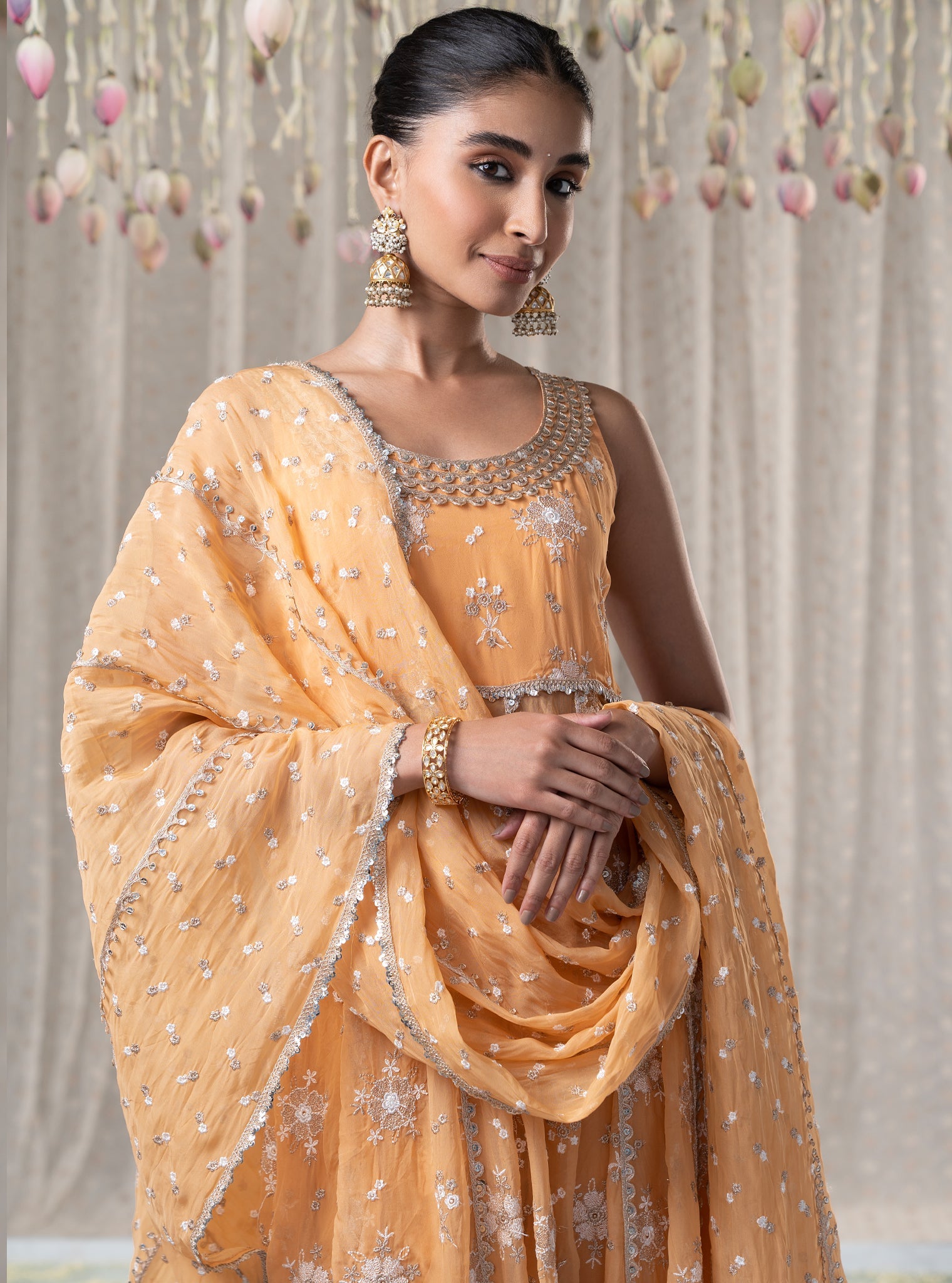 Kesariya Organza Orange Anarkali Kurta Set