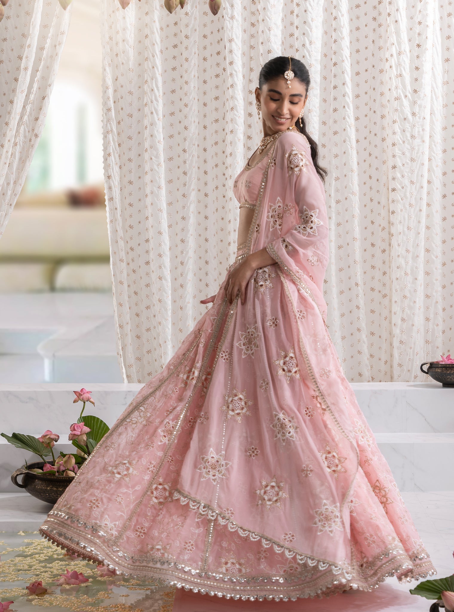 Kamali Organza Pink Lehenga
