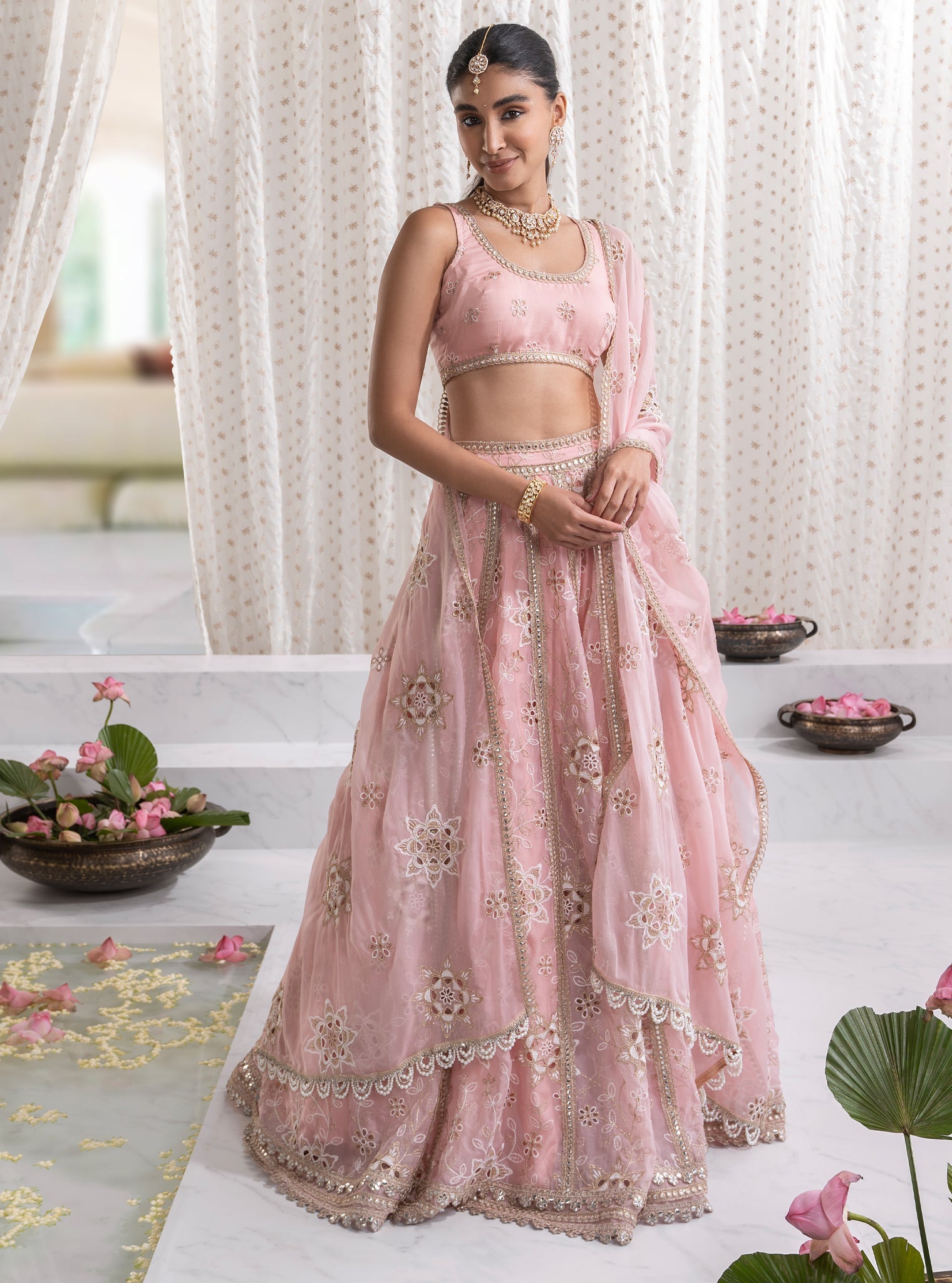 Kamali Organza Pink Lehenga