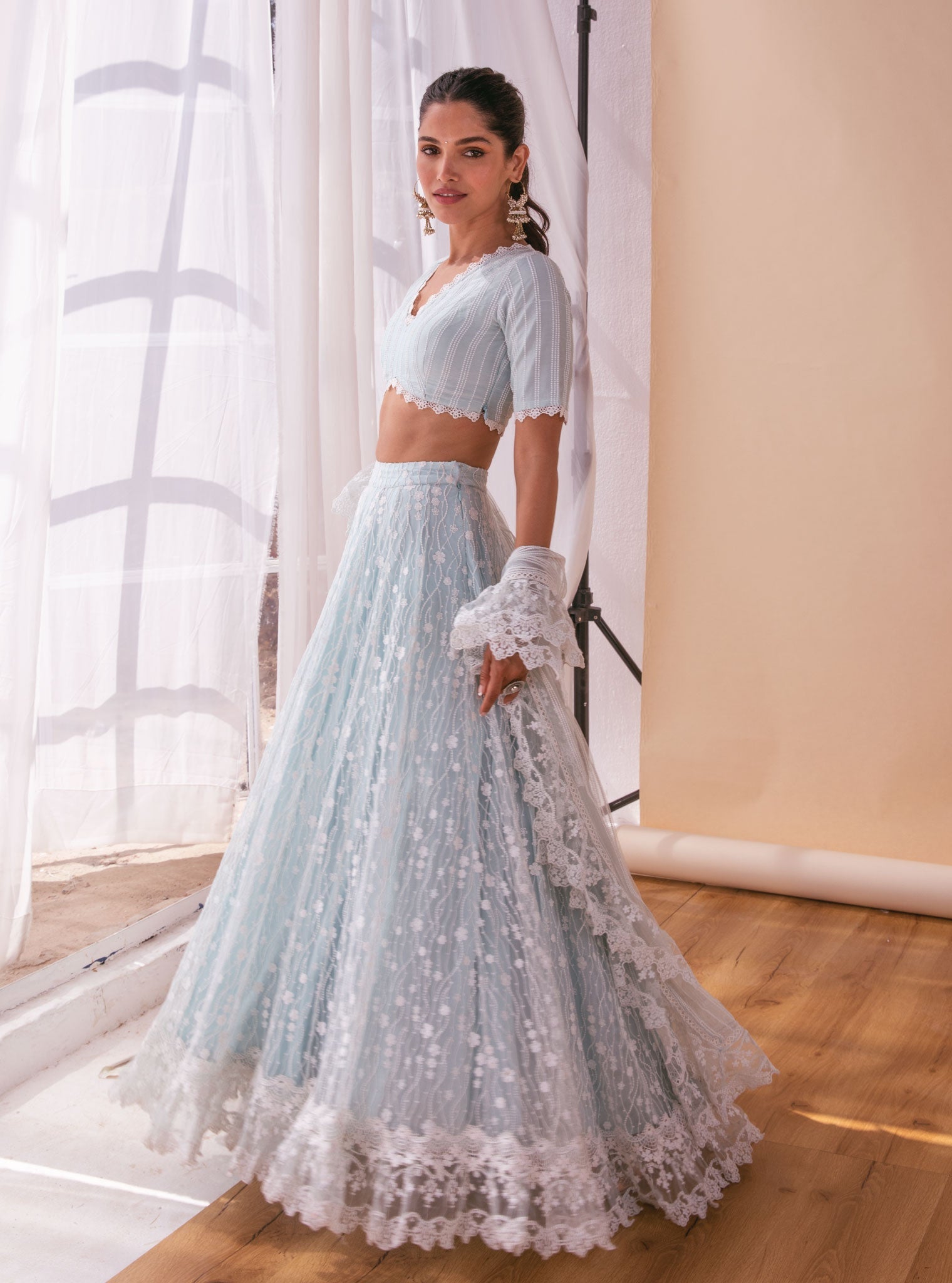 Kasauli Net Blue Lehenga