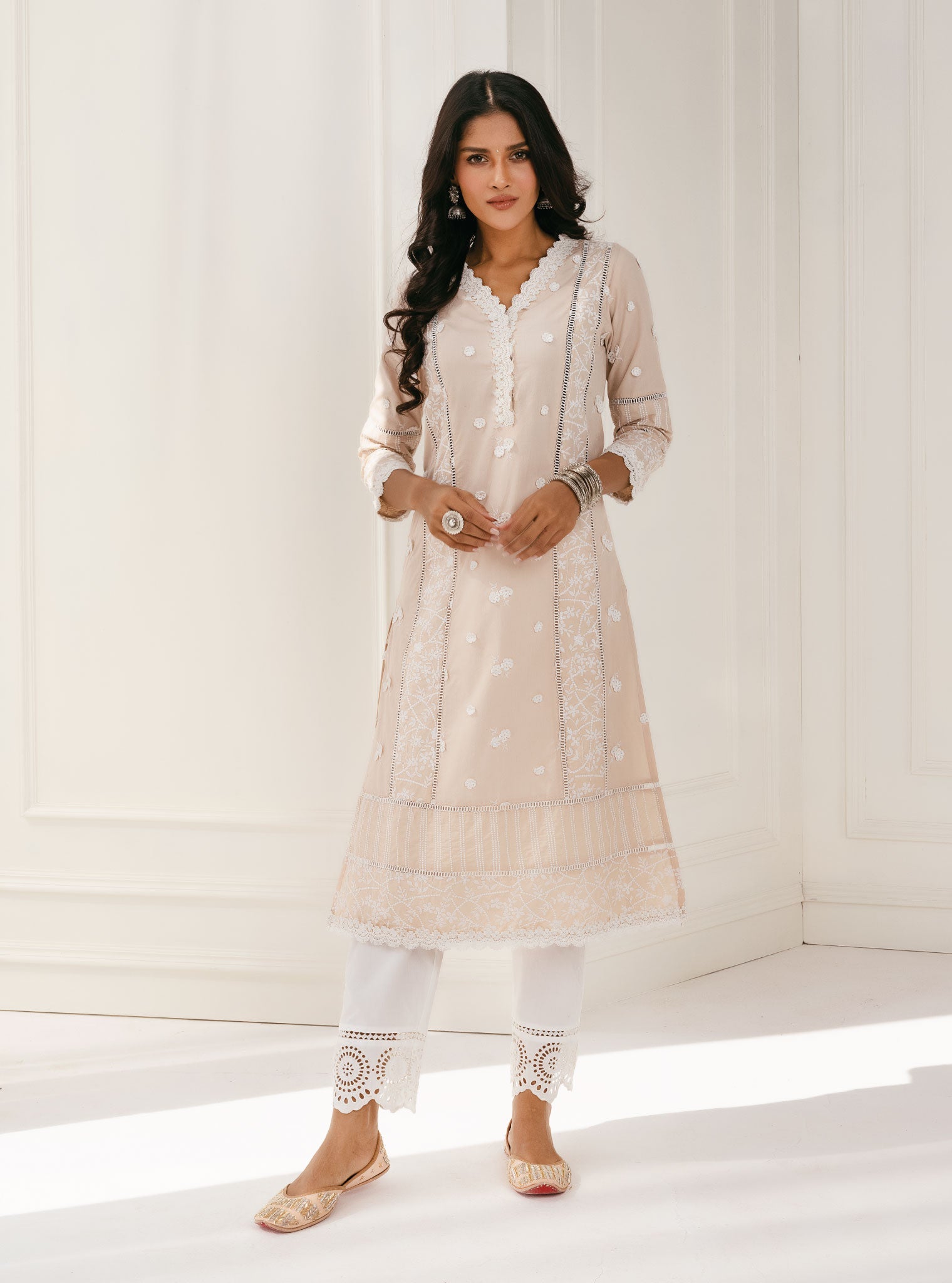 Kaza Supima Cotton Beige Kurta Set