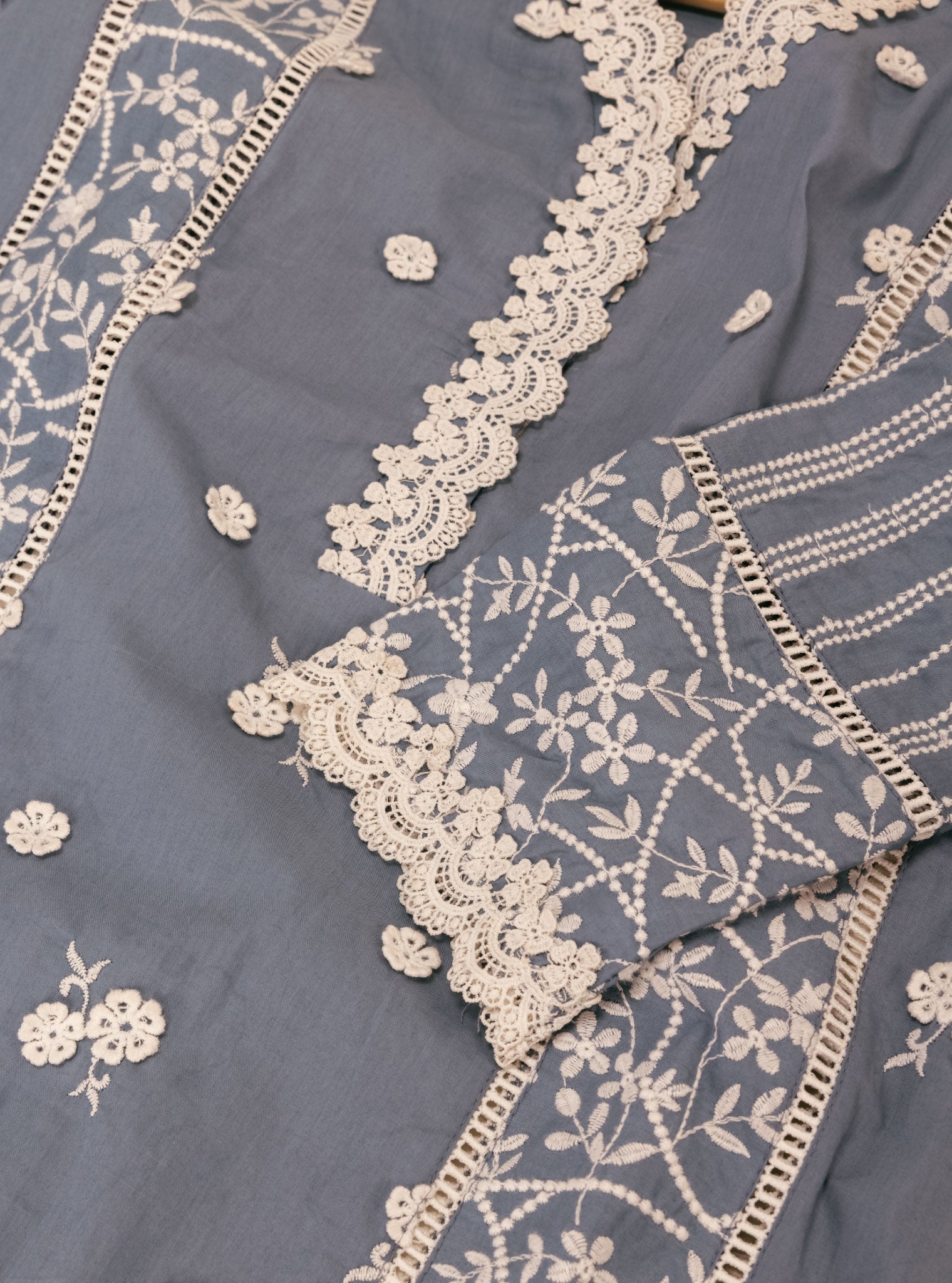 Mulmul Supima Cotton Kaza Blue Kurta