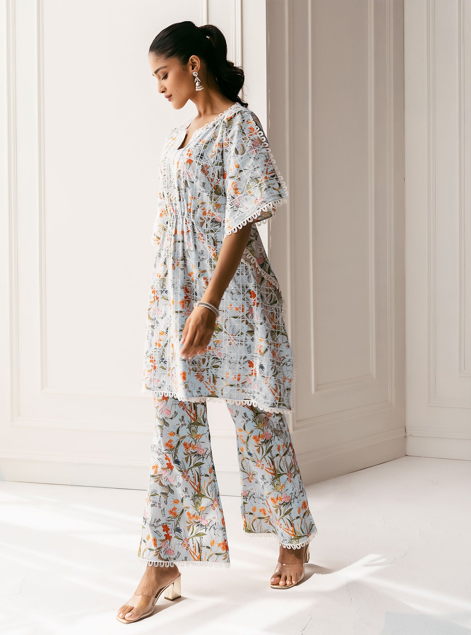 Keoni Supima Cotton Blue Kaftan With Keoni Pink Pant