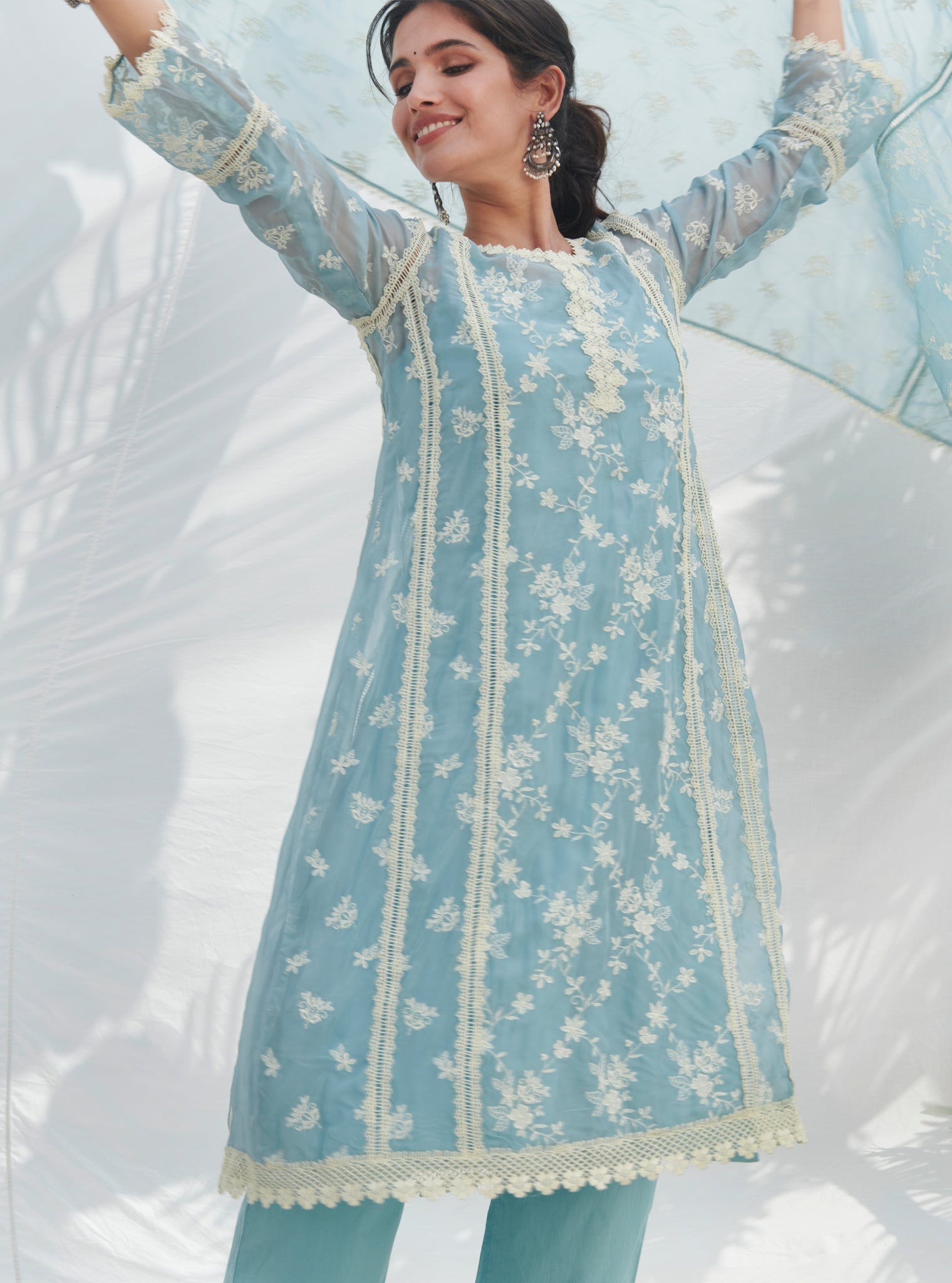 Keri Organza Blue Kurta Set