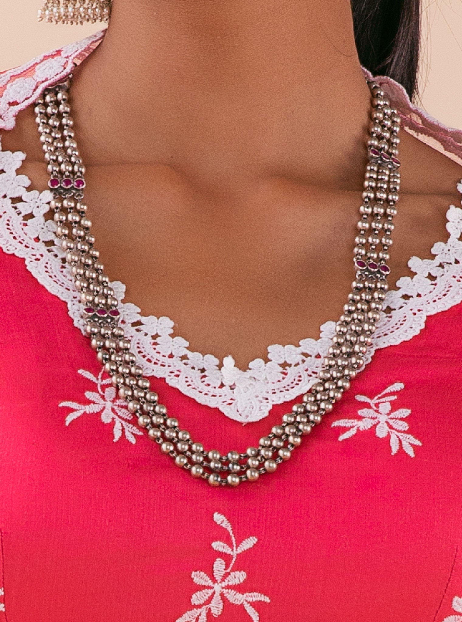 Pure Silver Kewa Multi String Long Necklace