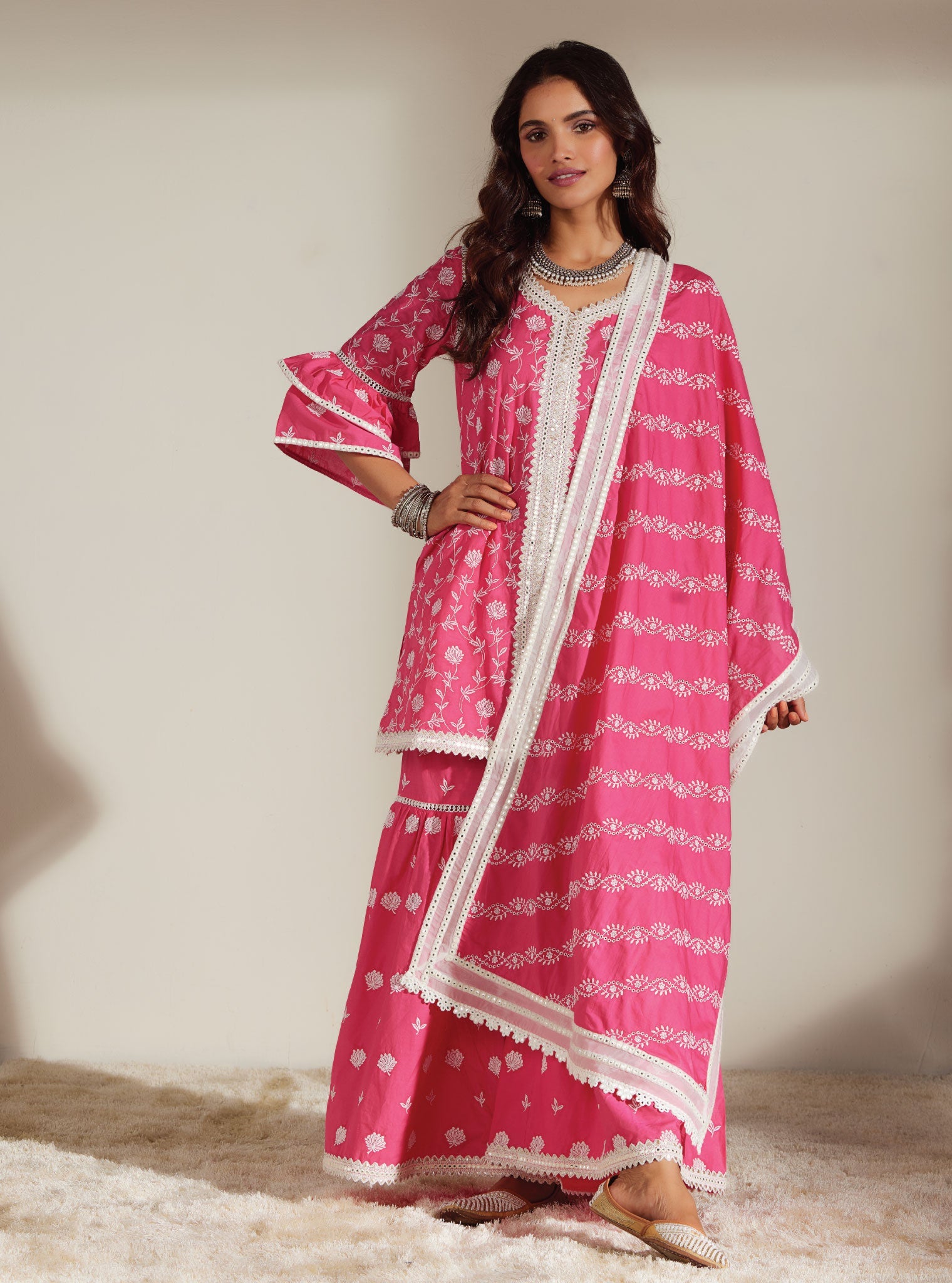 Keziah Supima Cotton Pink Kurta with Garara Set