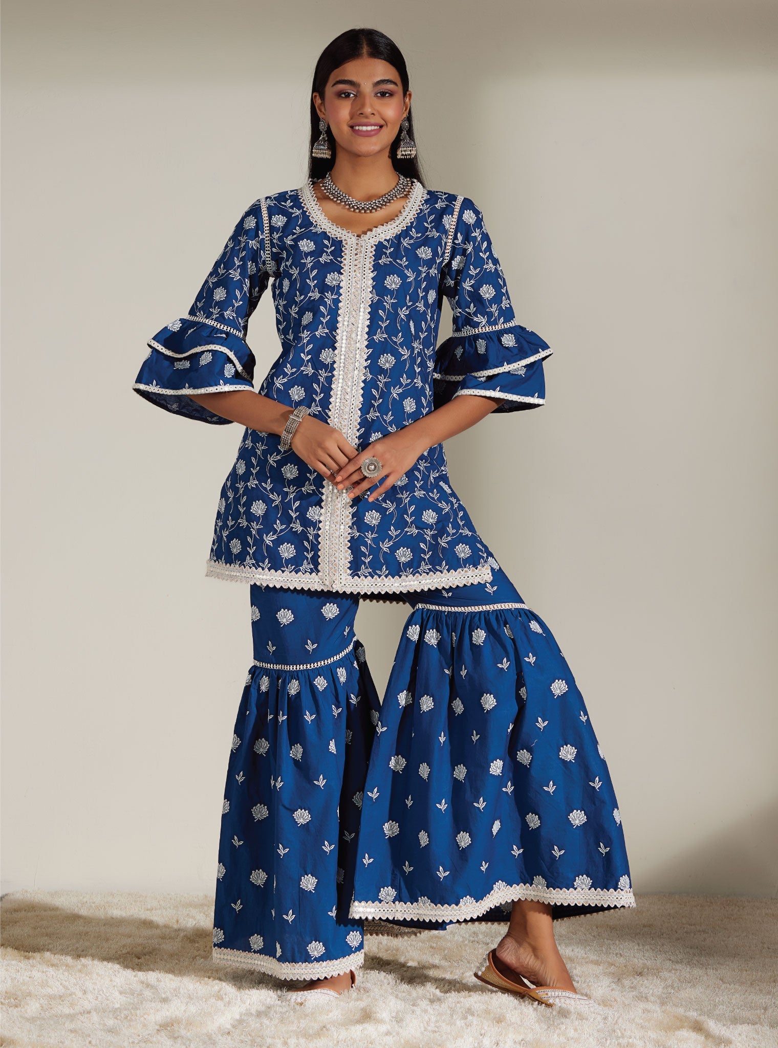 Keziah Supima Cotton Navy Kurta with Garara Set