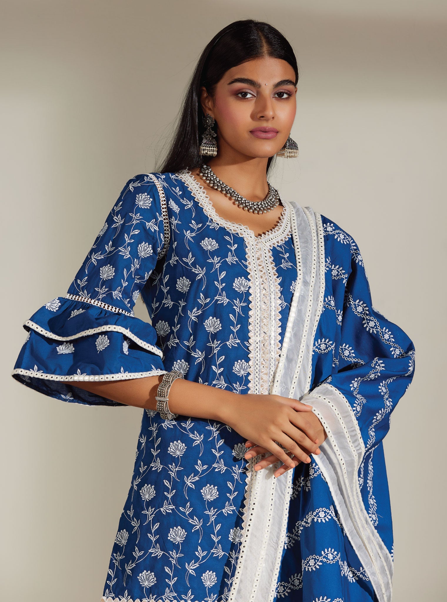 Keziah Supima Cotton Navy Kurta with Garara Set