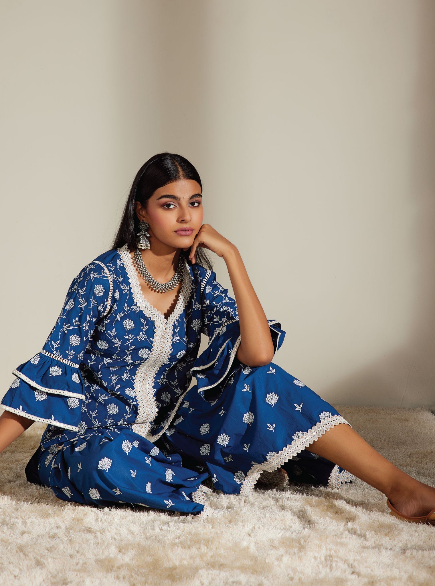 Keziah Supima Cotton Navy Kurta with Garara Set