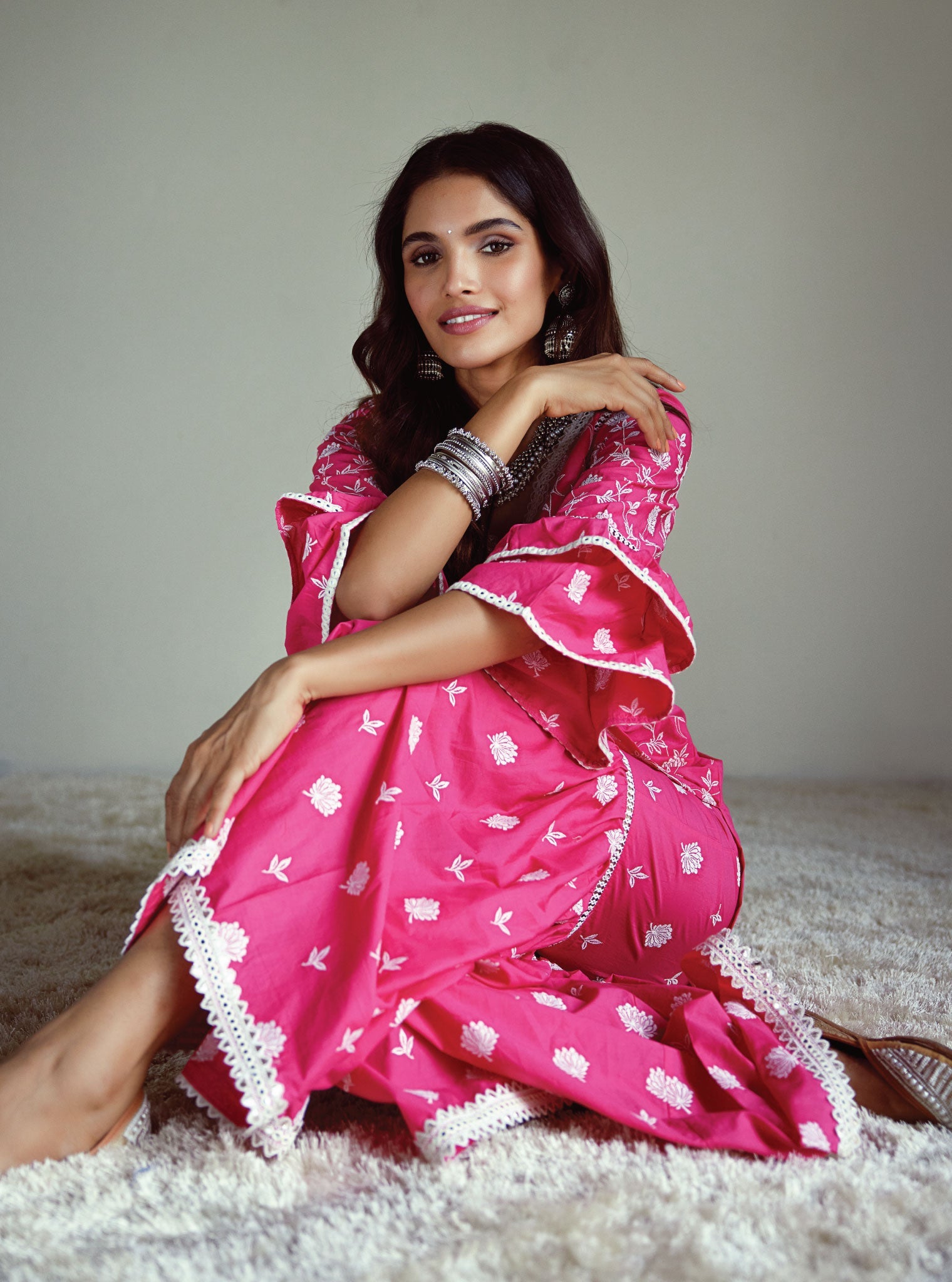 Keziah Supima Cotton Pink Kurta with Garara Set