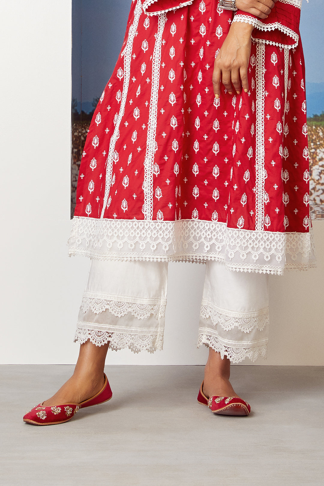 Mulmul Supima Cotton Lake Shore Red Kurta