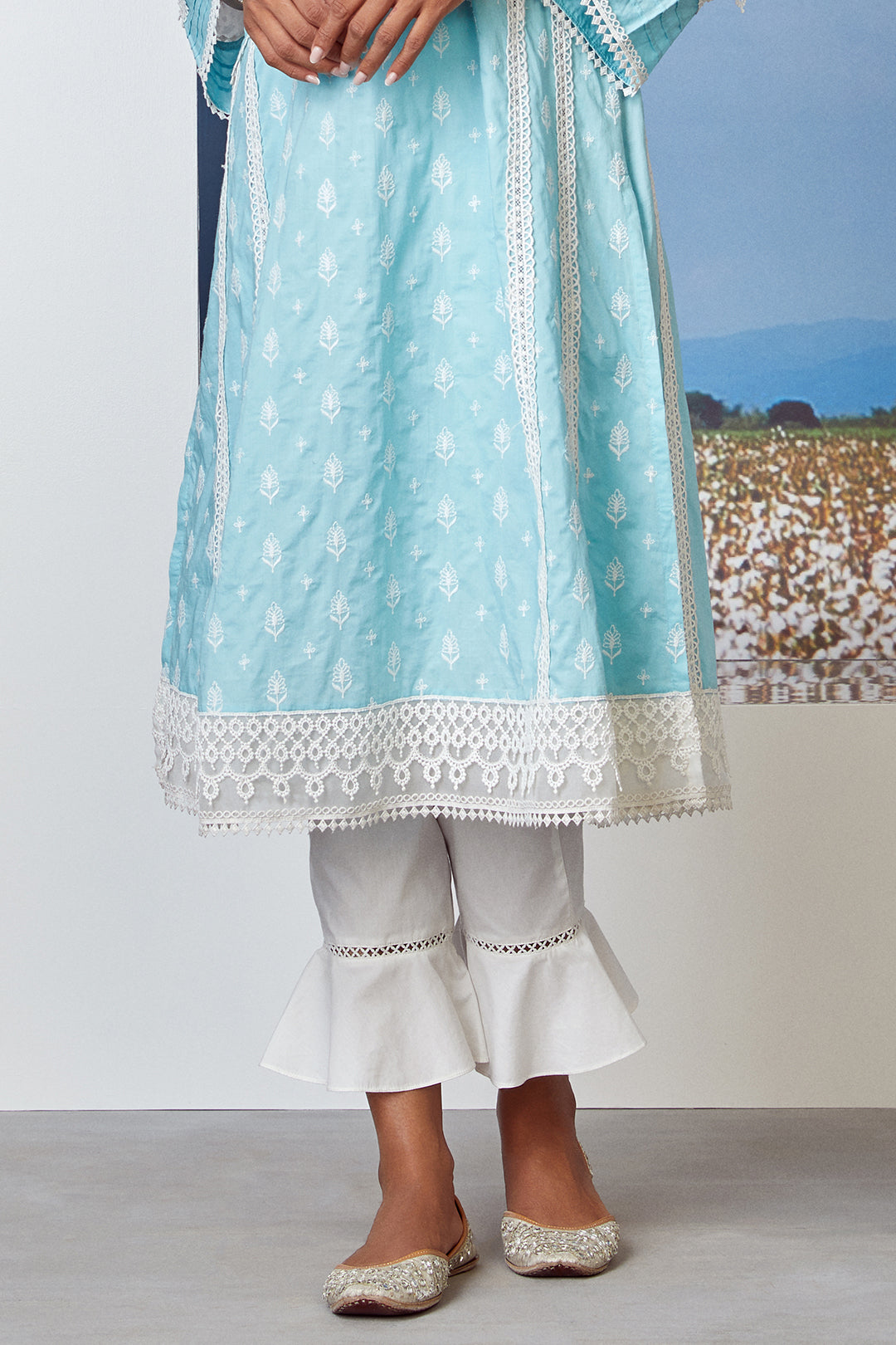 Mulmul Supima Cotton Lake Shore Turq Kurta