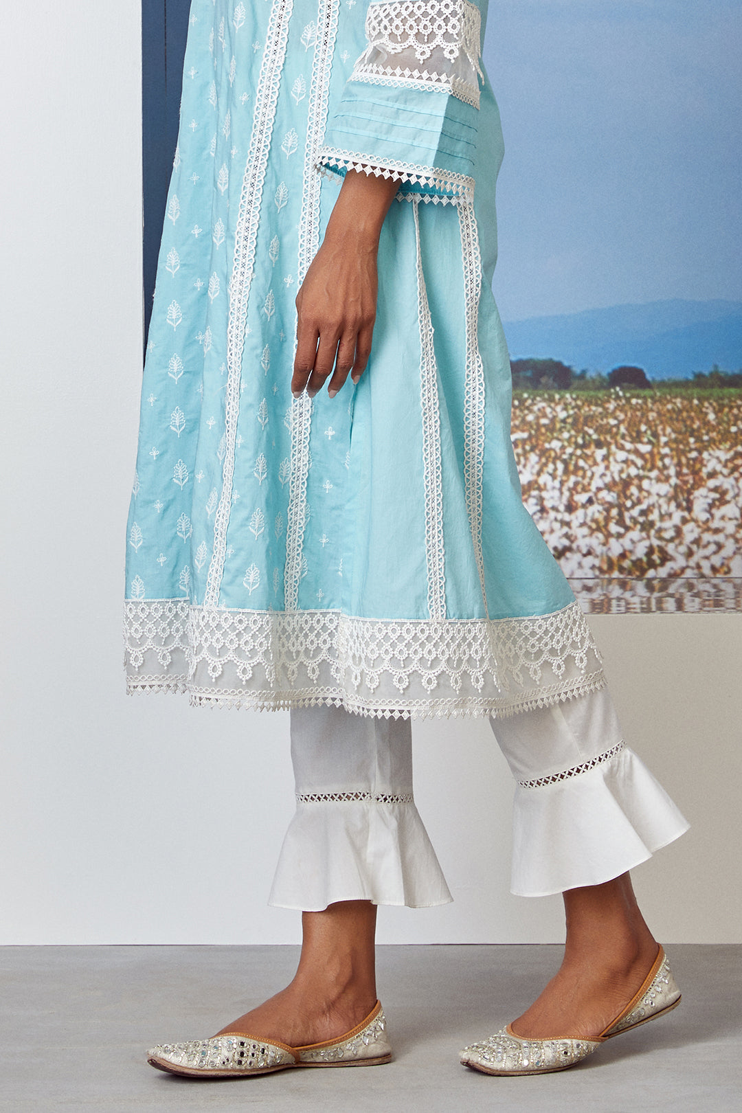 Mulmul Supima Cotton Lake Shore Turq Kurta