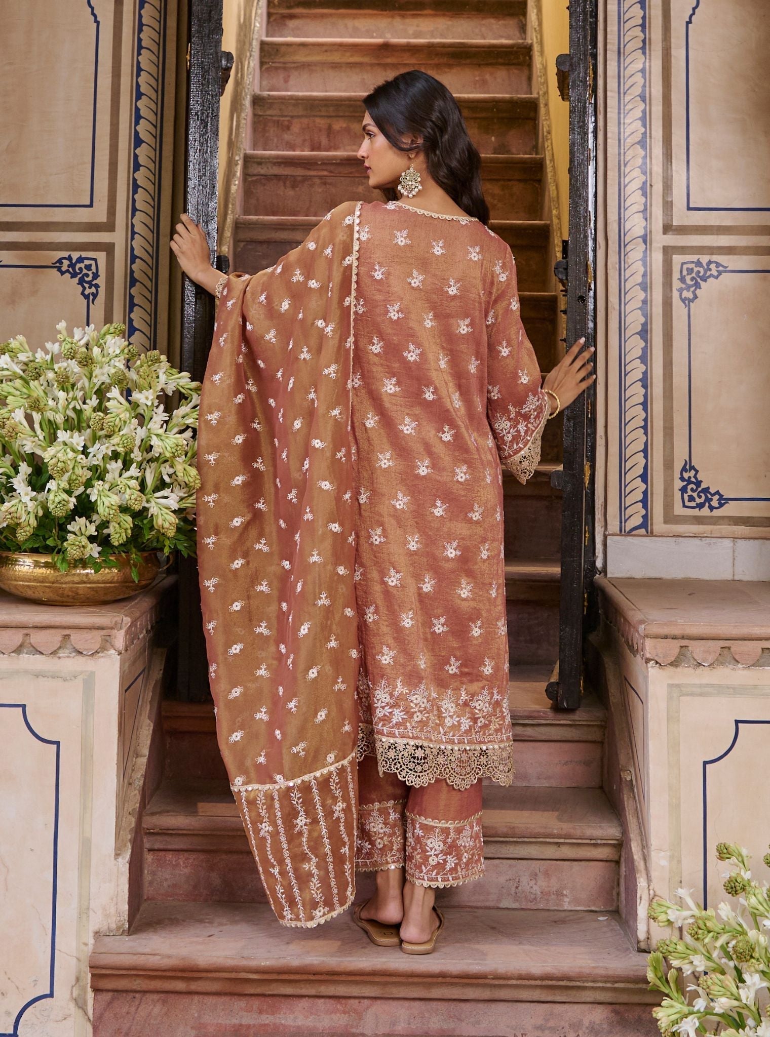 Chaleya Luxe Tissue Satin Old Rose Kurta Set