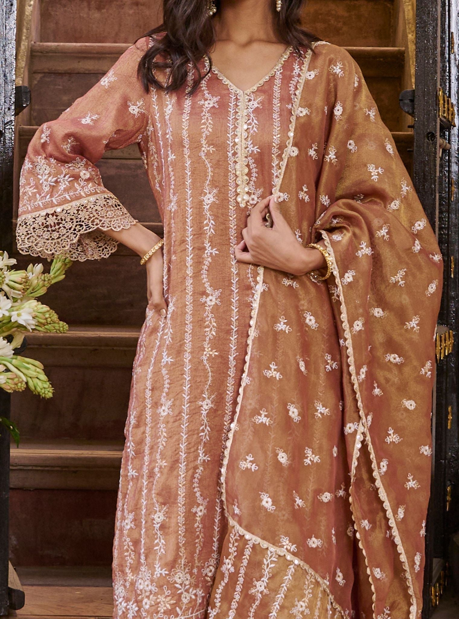 Chaleya Luxe Tissue Satin Old Rose Kurta Set