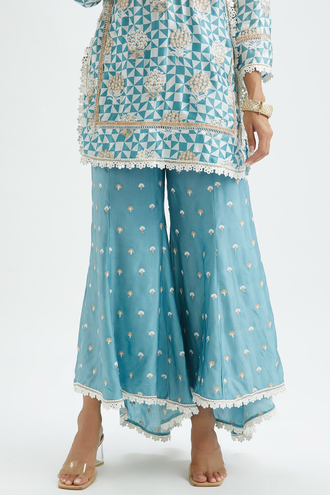 Leyton Cupro Silk Teal Kurta Set