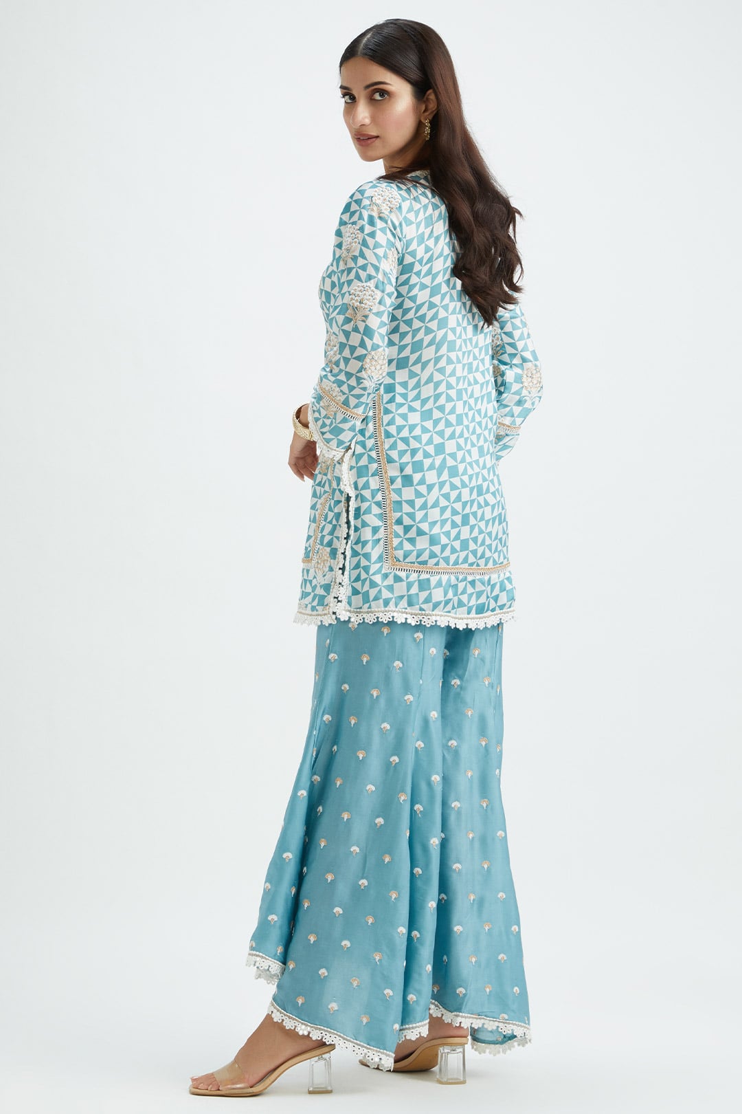 Leyton Cupro Silk Teal Kurta Set